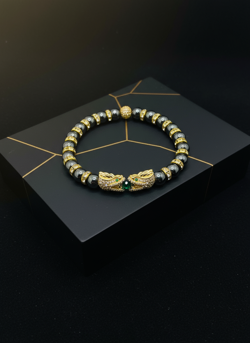 Dragon Hematite Gold CZ Bracelet - Enhanced