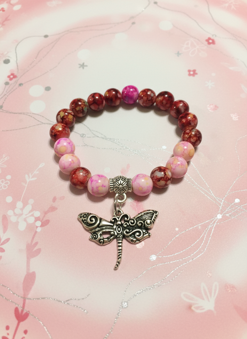 Dragonfly Pink Acrylic Charm Bracelet - Enhanced