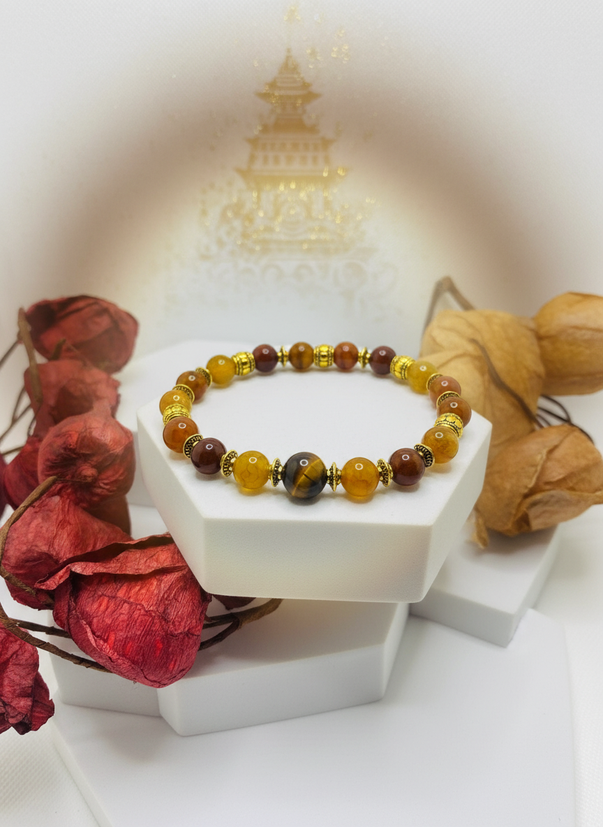 Dragons Vein Agate Tibetan Gold Spacers Bracelet - Enhanced