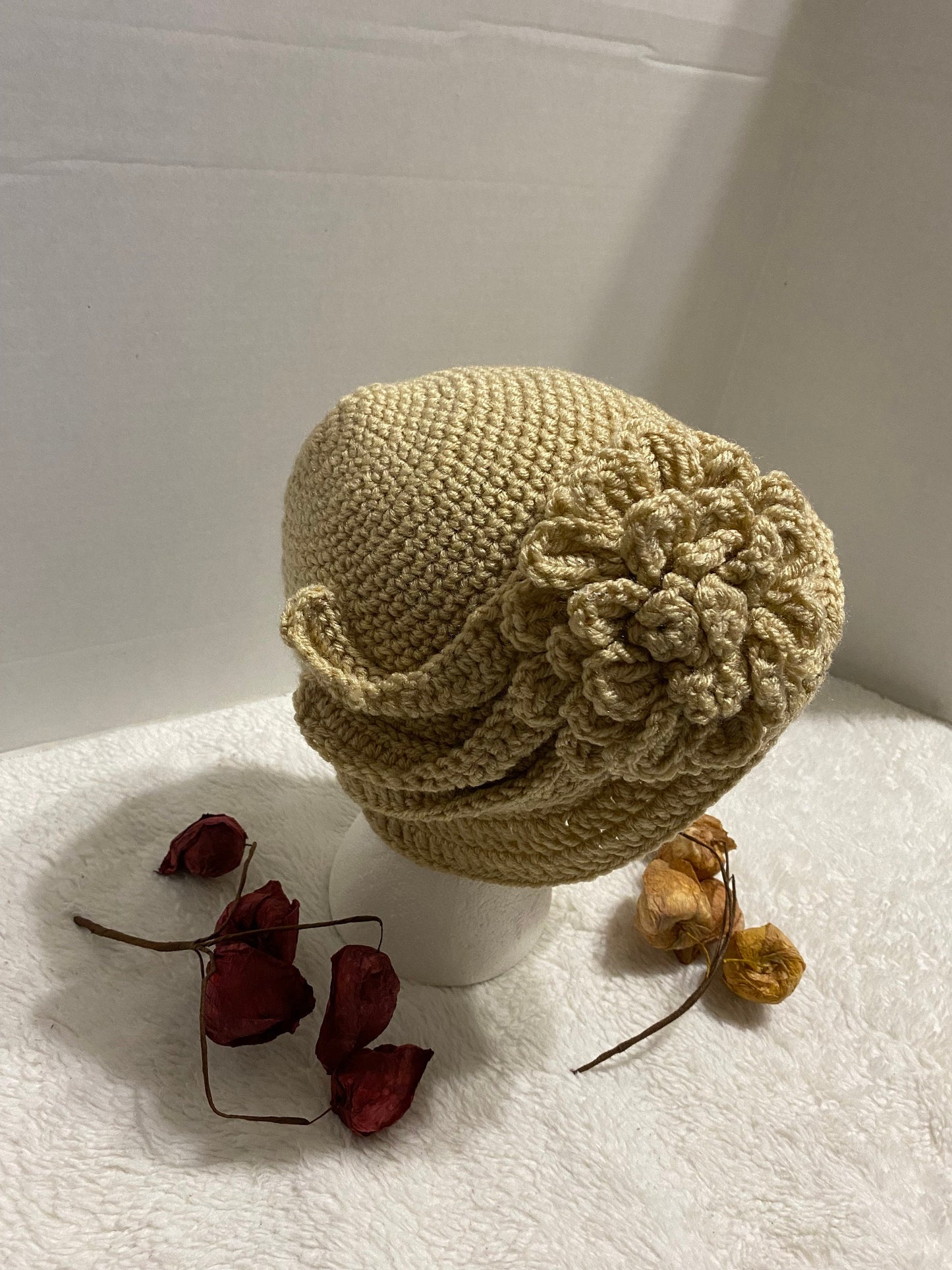 Handmade Crochet Flower Hat: Women's Acrylic Beanie