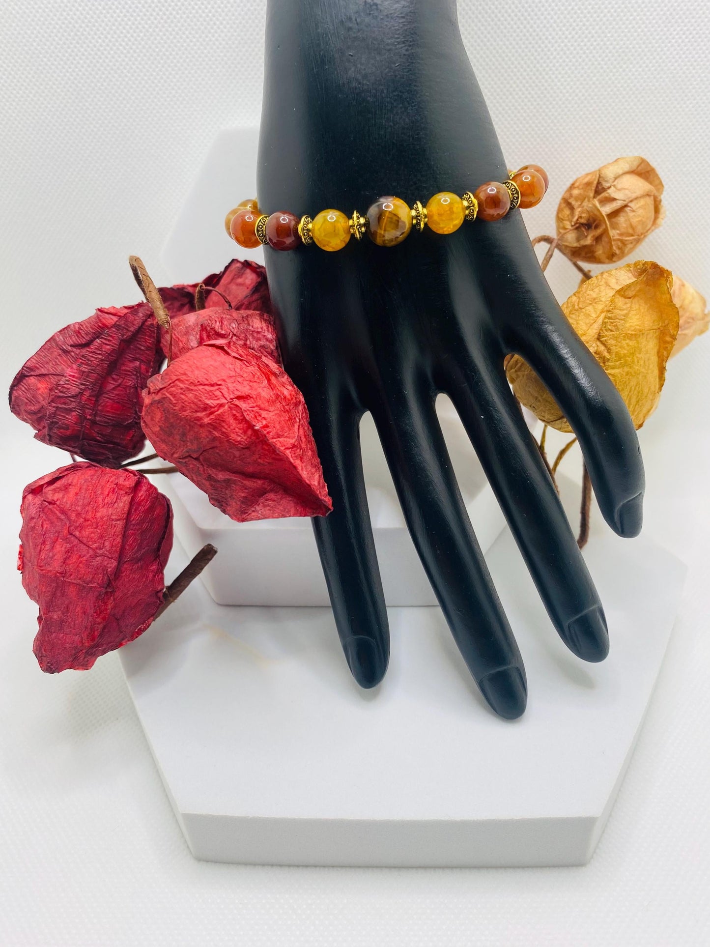 Dragons Vein Agate Tibetan Bracelet with Gold Spacers