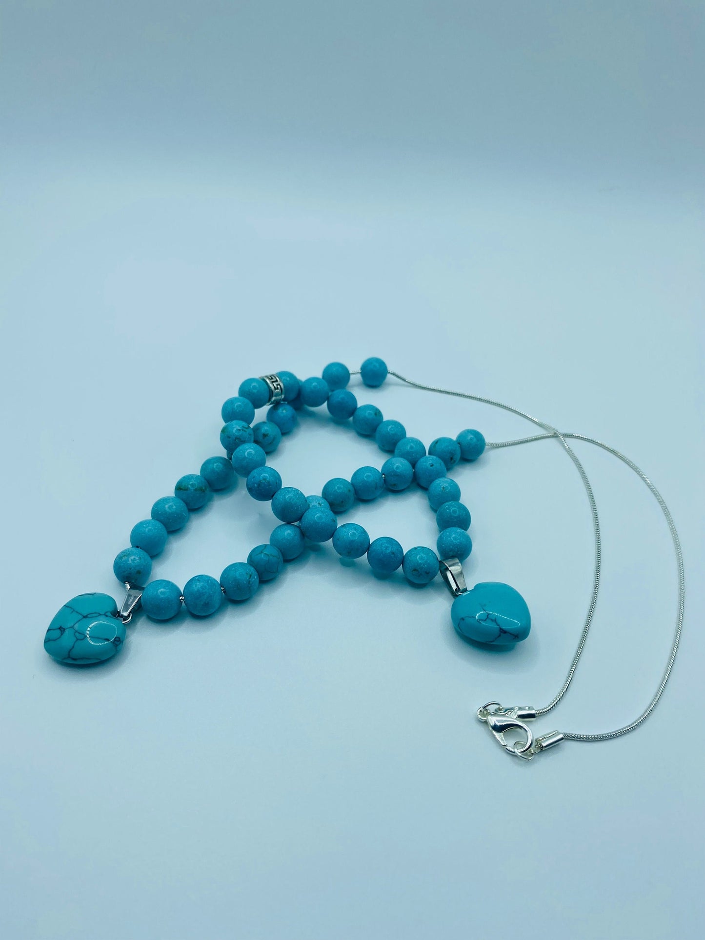 Turquoise Necklace & Bracelet Handmade Jewelry Set with Pendant Heart - Womens Necklace - Gifts for Her
