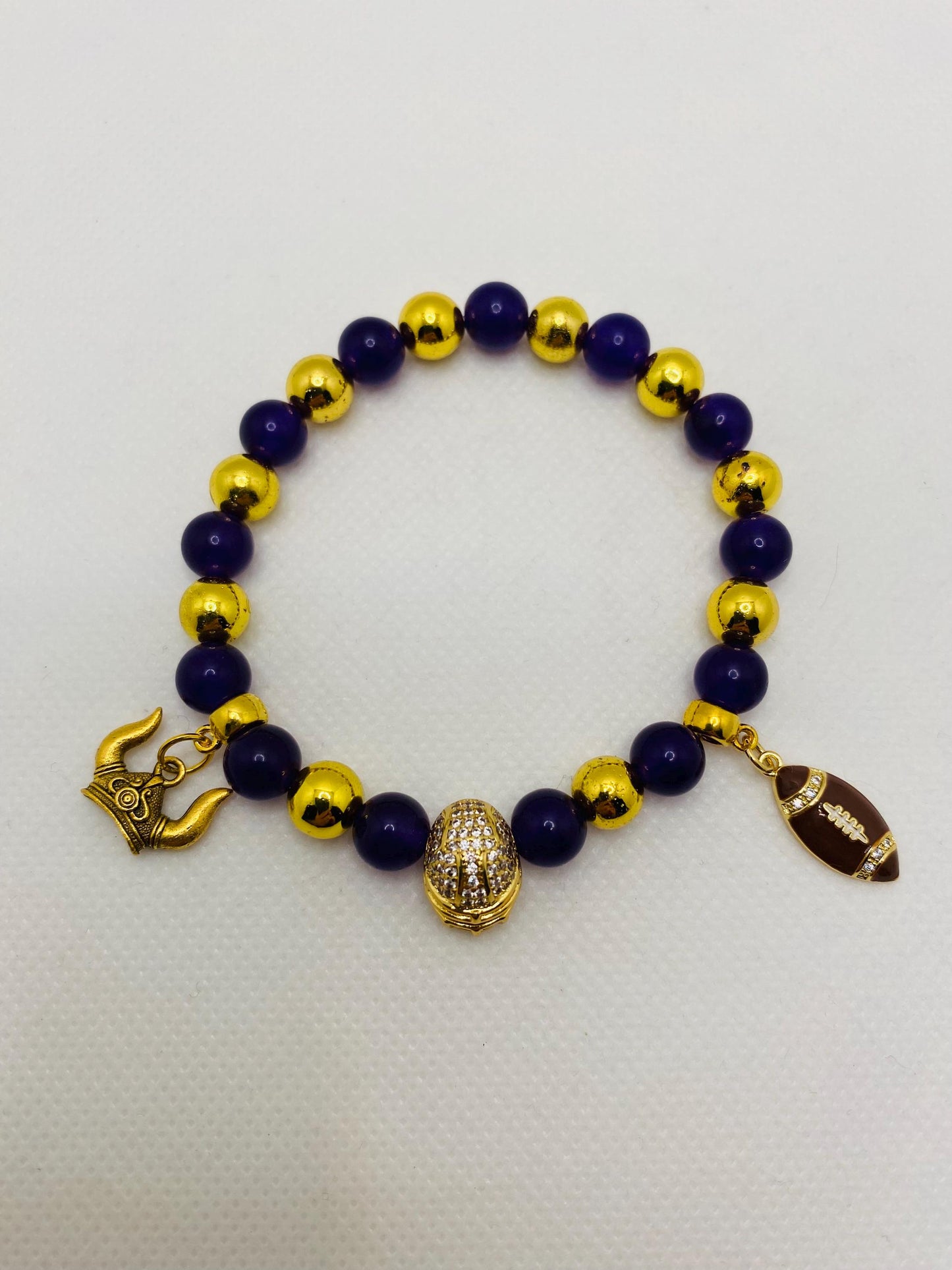 Minnesota Vikings Charm Bracelet: Purple Amethyst & Gold Football Helmet