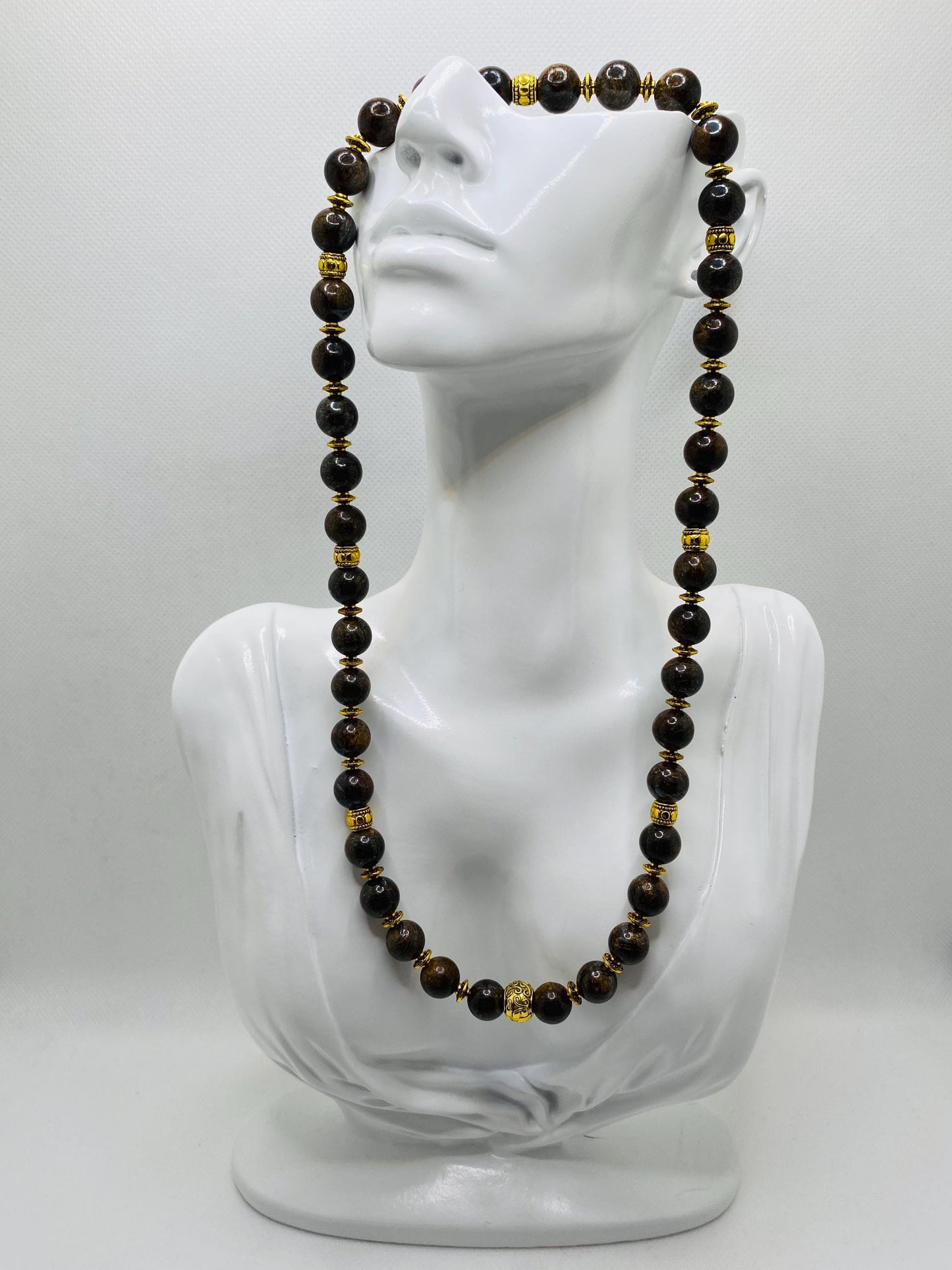 Bronzite Beaded Necklace: Unisex Gemstone Jewelry with Tibetan Spacers
