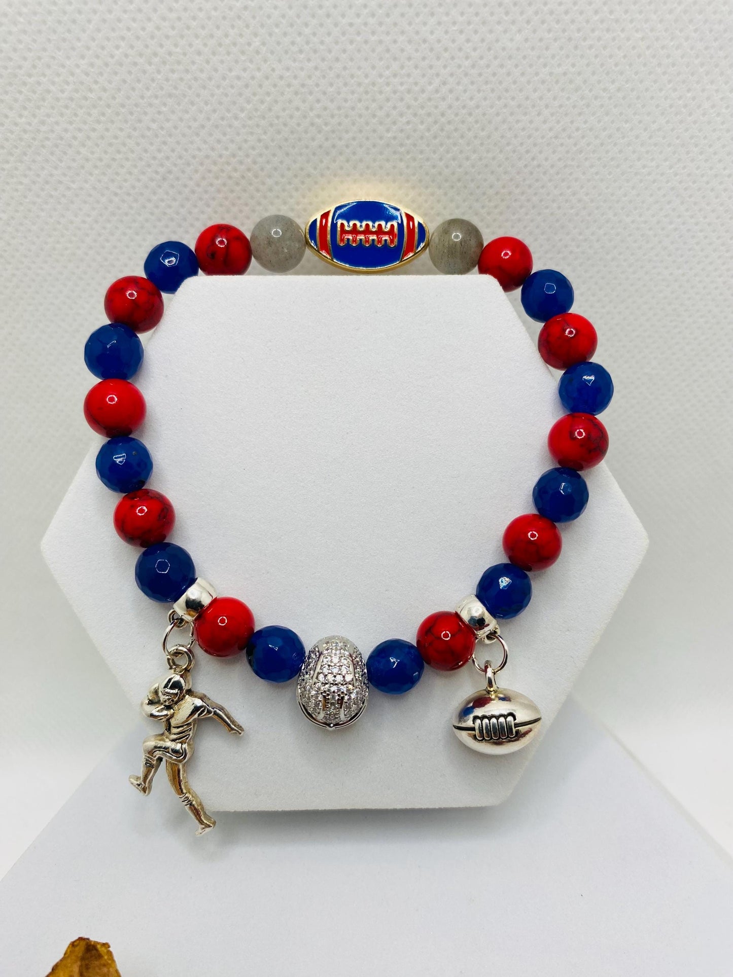 New York Giants Gemstone Charm Bracelet: Football Fan Gift