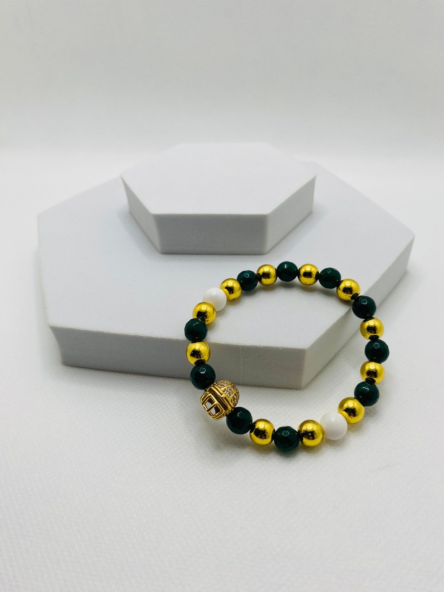 Green Bay Packers Bracelet: Jade, Hematite & Football Helmet