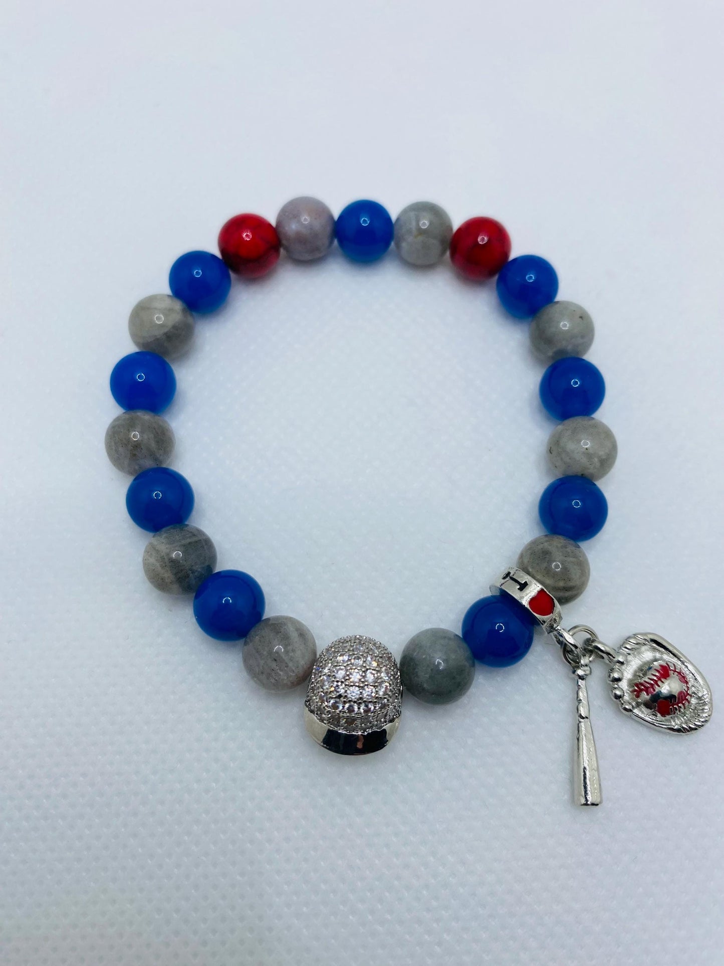 Los Angeles Dodgers Bracelet: Gemstone Beads & Baseball Charms