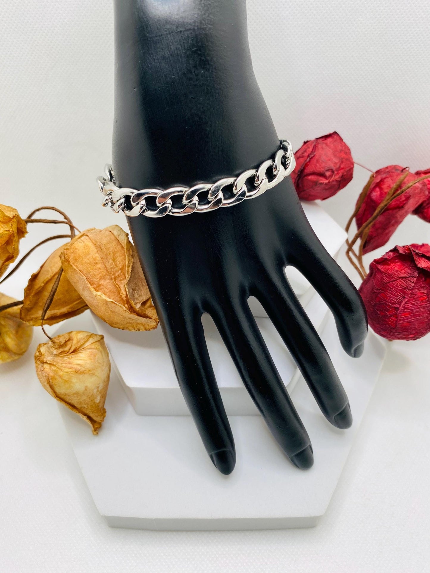 Silver Stainless Steel Cuban Link Bracelet: Unisex Magnetic Clasp