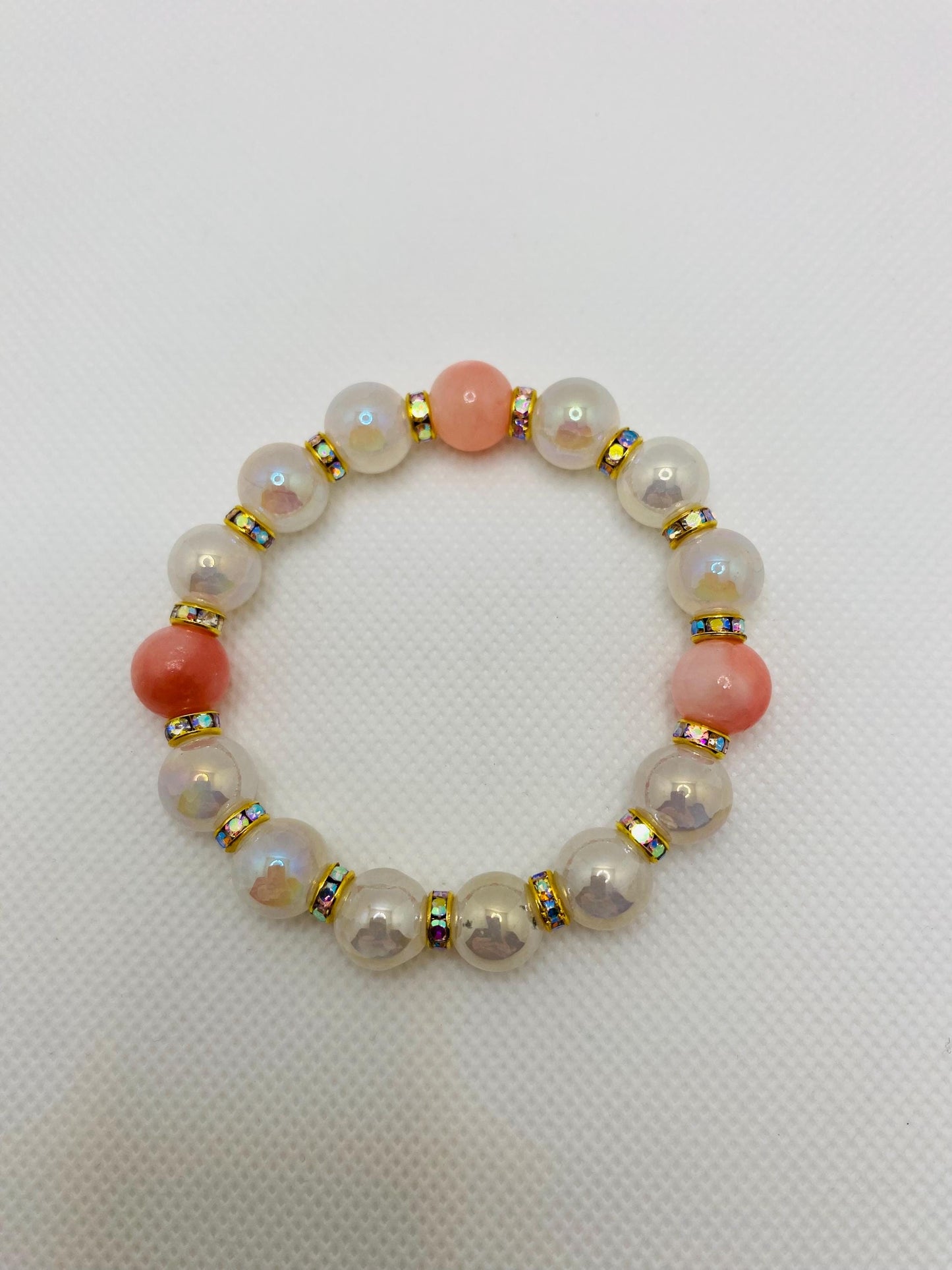 Snow Quartz & Pink Gemstone Bracelet: 18k Gold Plated Rondelles