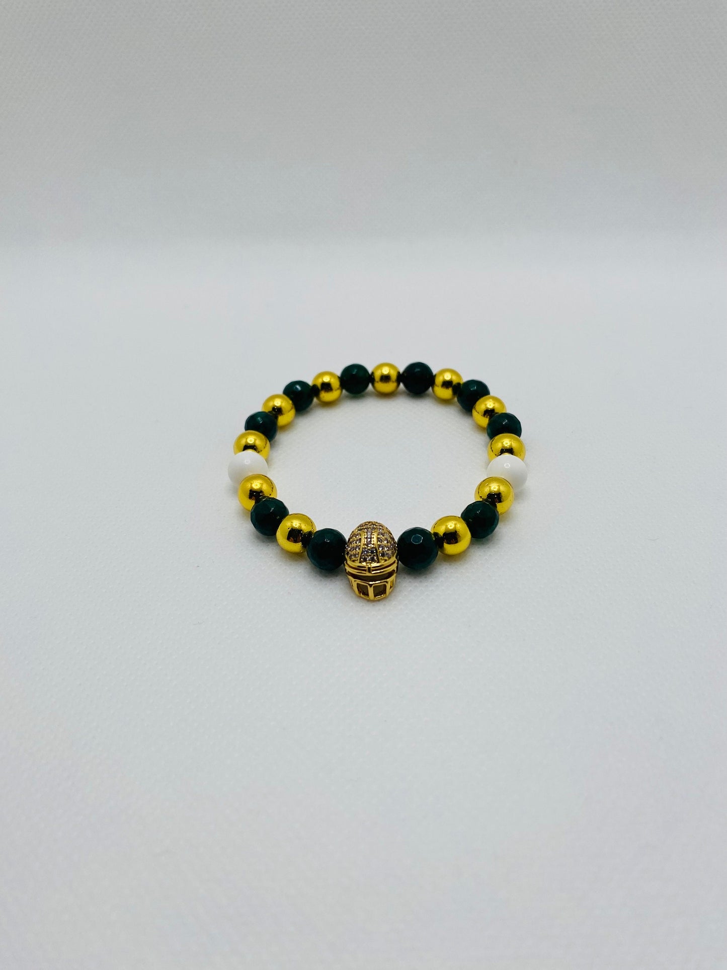Green Bay Packers Bracelet: Jade, Hematite & Football Helmet
