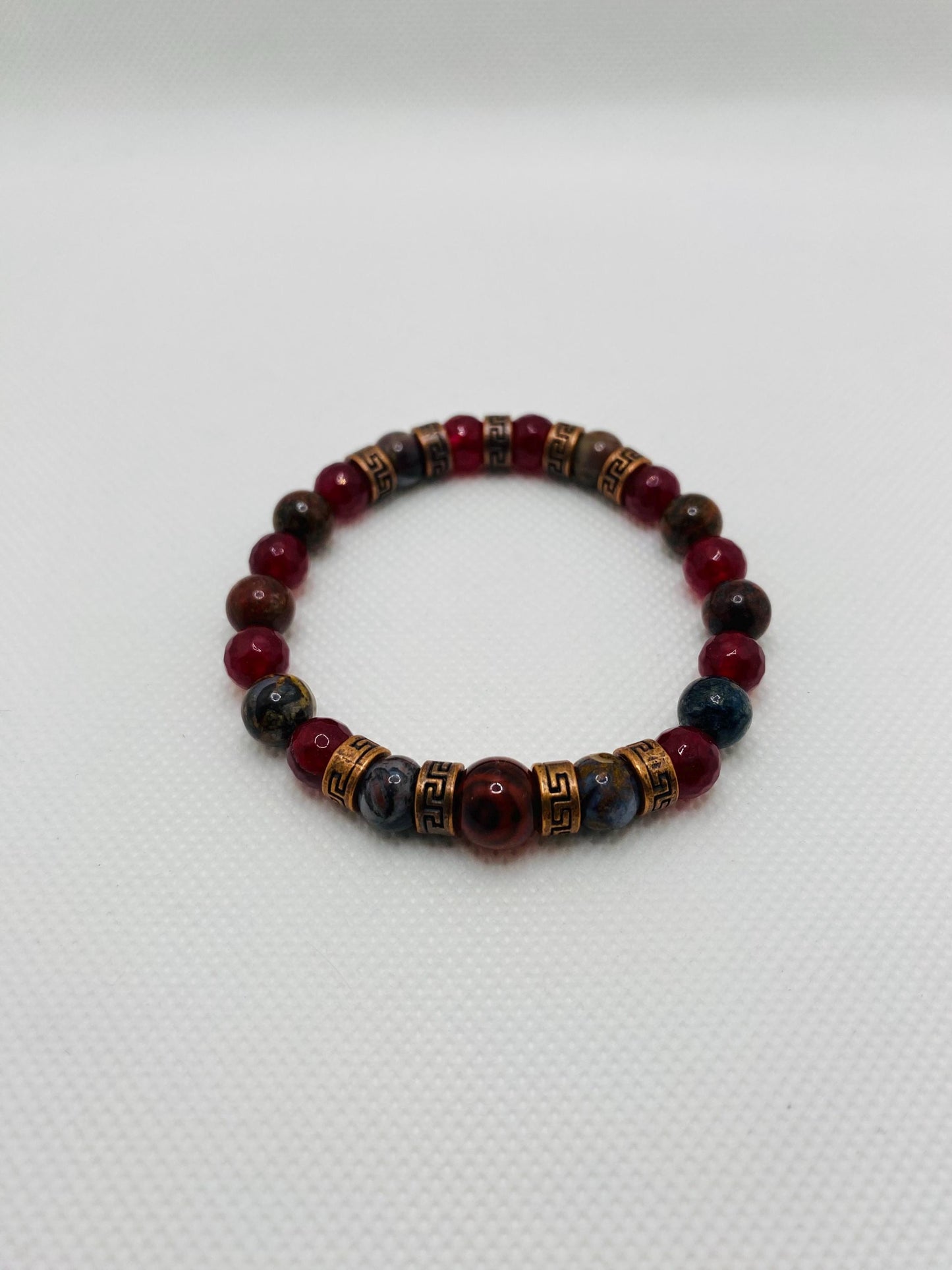 Carnelian Bracelet: Natural Pietersite, Agate, and Tibetan Spacers
