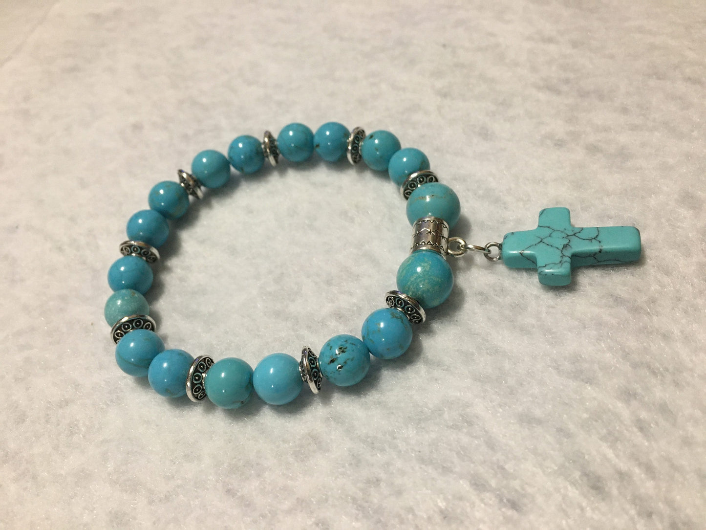 Turquoise Mens Bracelet with Religious Cross Charm