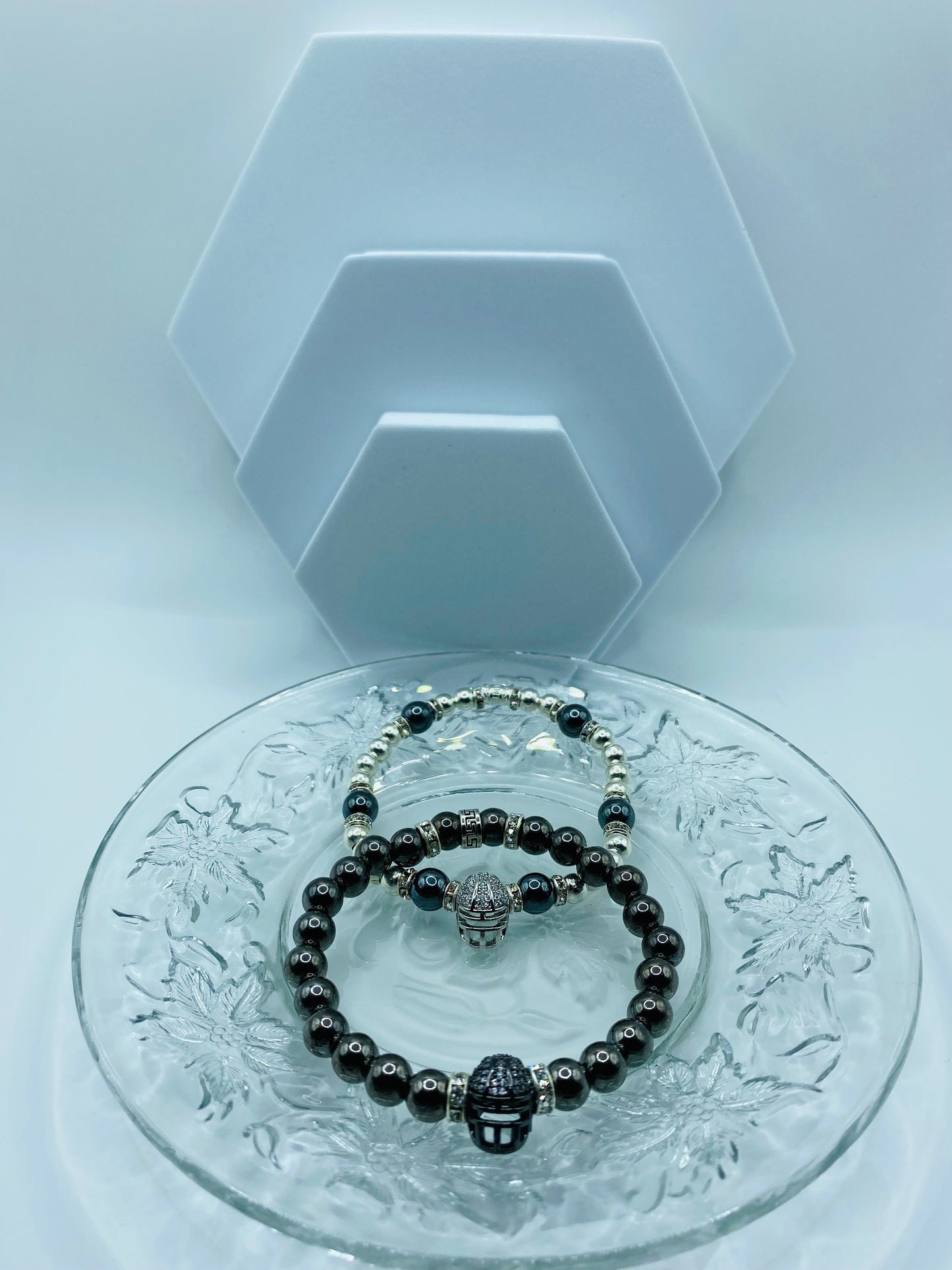 Las Vegas Raiders Bracelet: Hematite Gemstone Football Helmet Jewelry