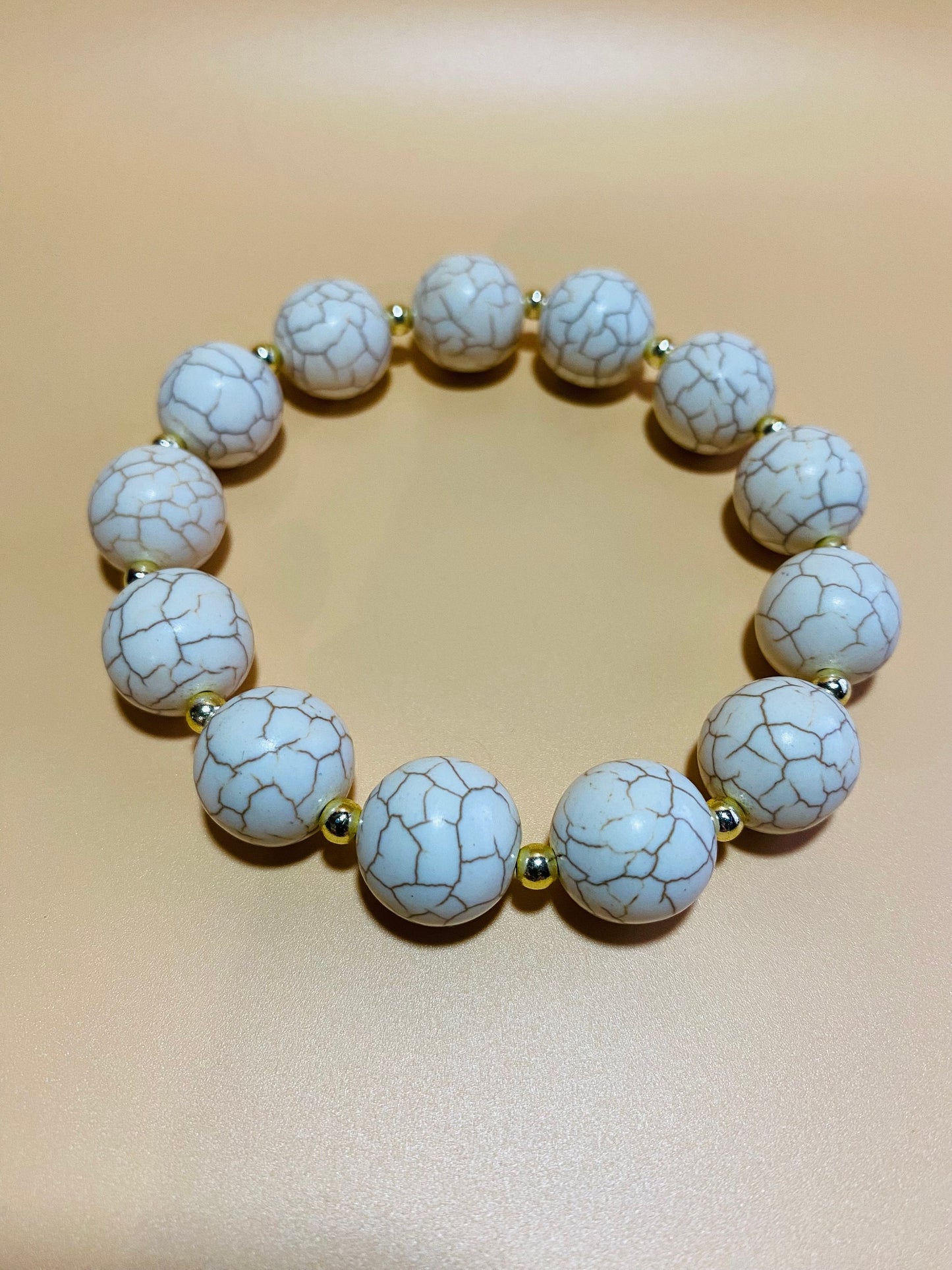 Handmade White Turquoise Bracelet: Gold-Plated Hematite Gemstone Beads