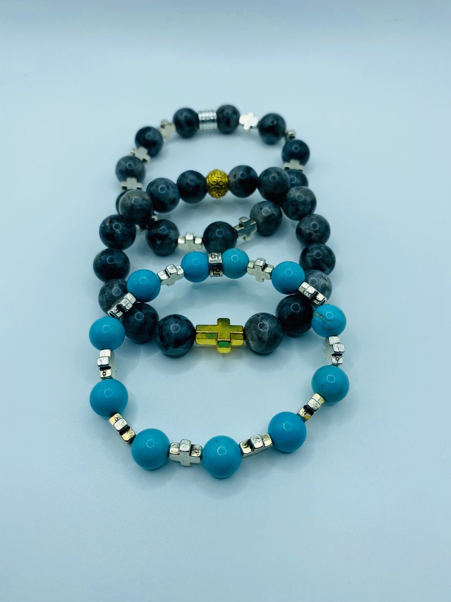 Turquoise Cross Bracelet: Religious Silver Charm Jewelry