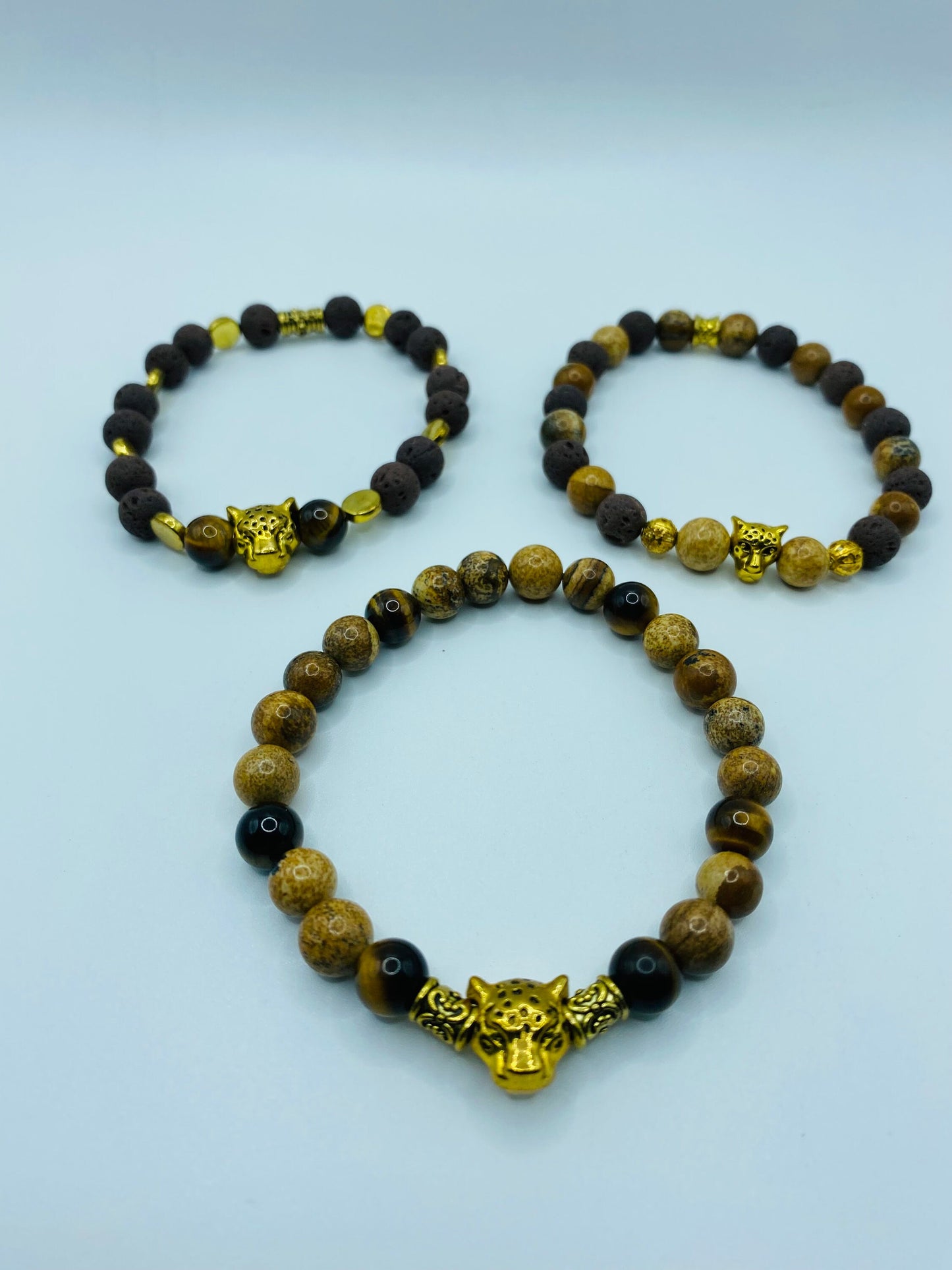 Mens Leopard Bracelet: Jasper & Tiger's Eye Gemstone Beads