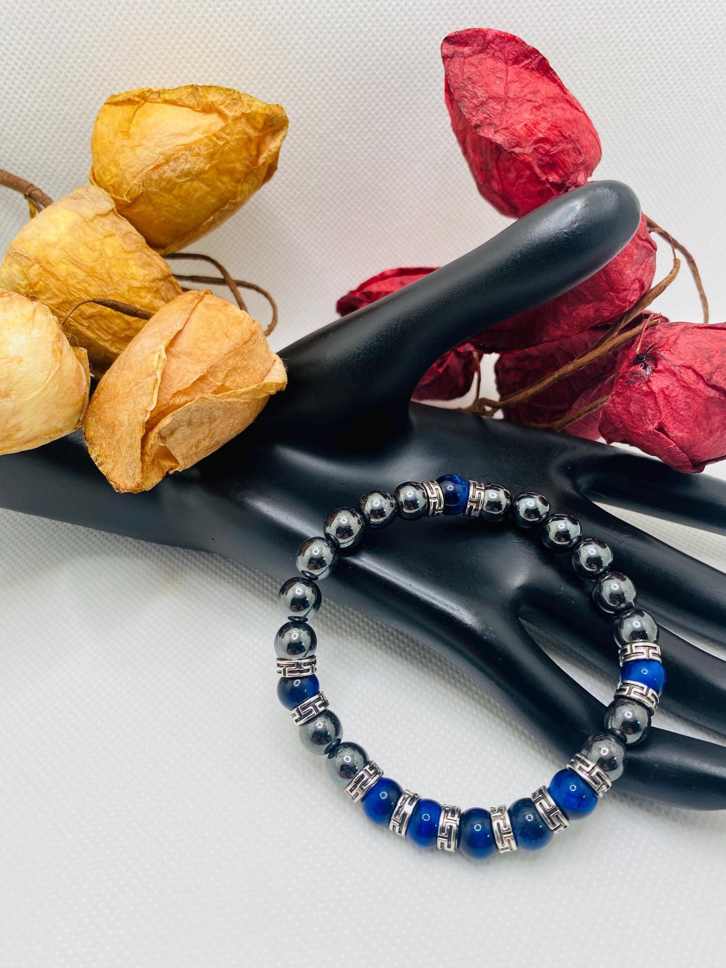 Tigers Eye & Hematite Bracelet: Tibetan Gemstone Jewelry