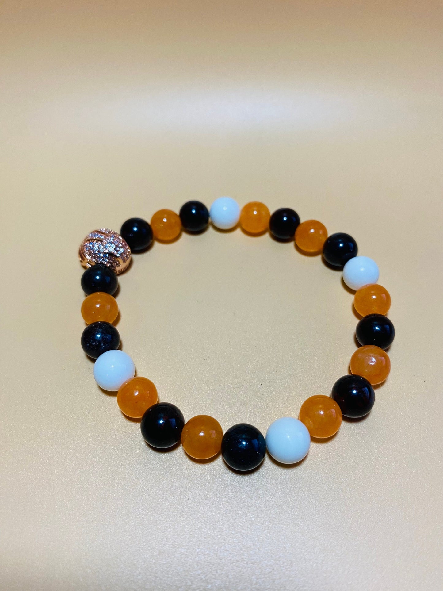 Cleveland Browns Bracelet: Gemstone Beads & Football Helmet Charm