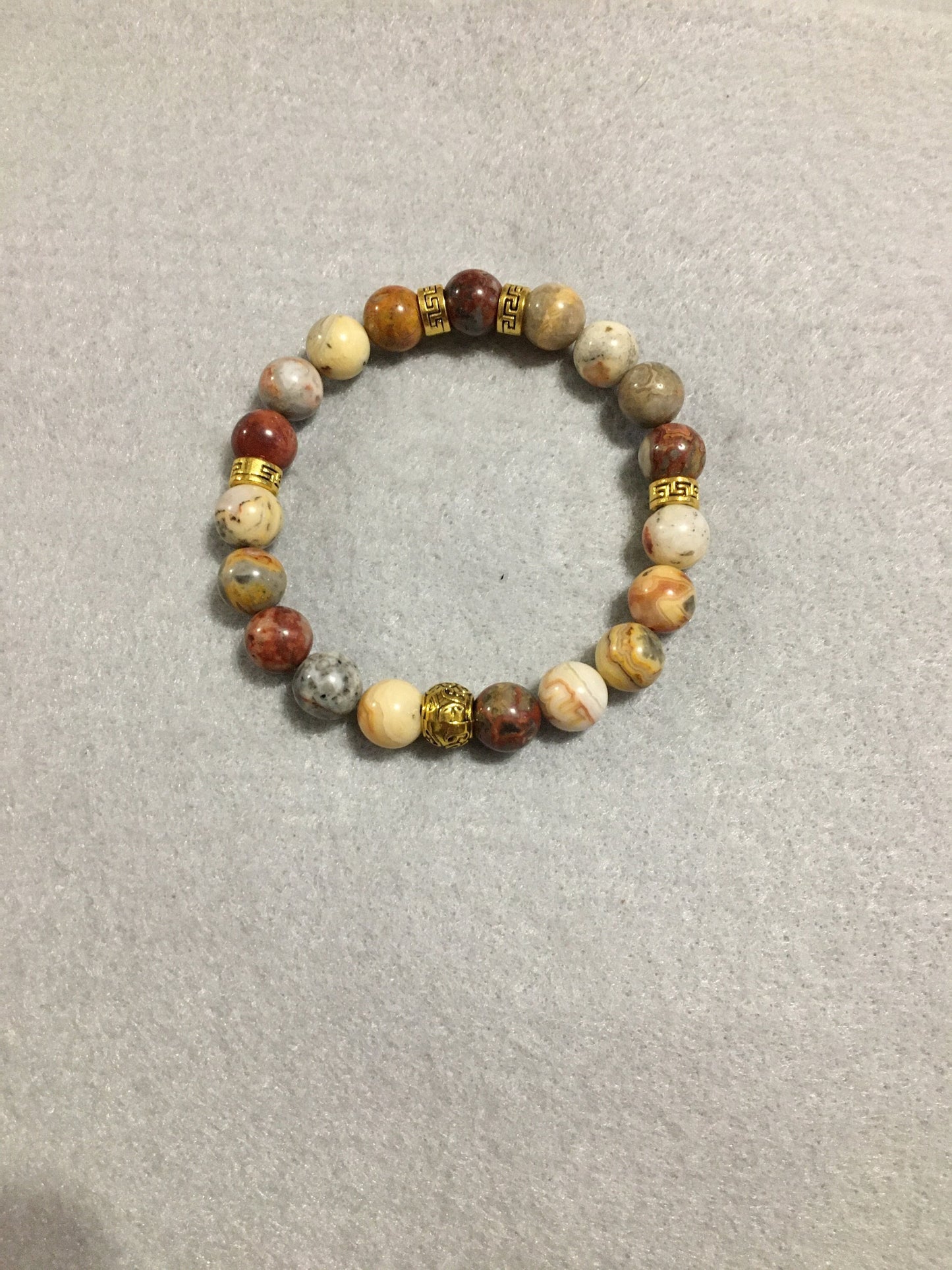 Mens Bracelet with Agate Gemstone Beads & Tibetan Jewelry Spacers - Handmade Jewelry - Gifts for Him