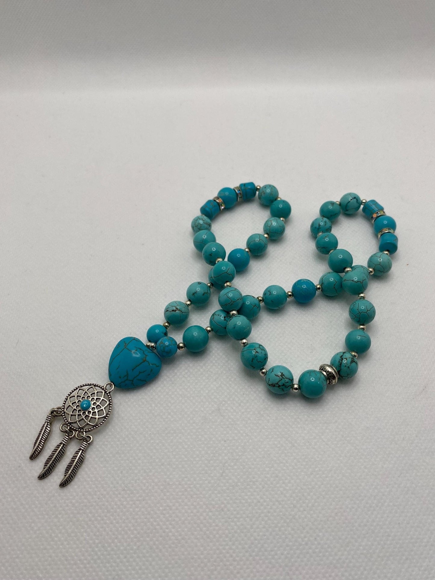 Handmade Turquoise Heart Necklace: Boho Dreamcatcher Pendant