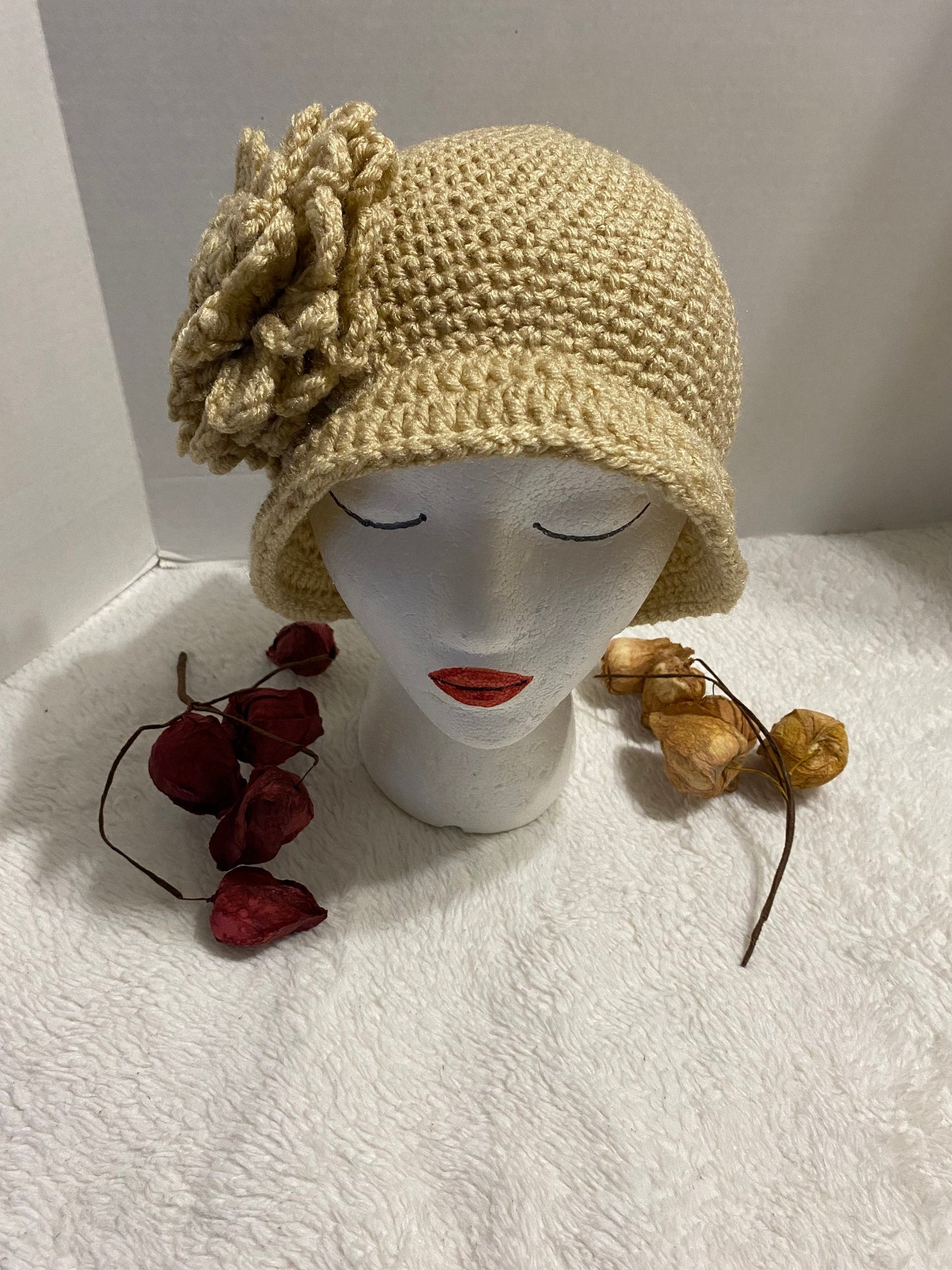 Handmade Crochet Flower Hat: Women's Acrylic Beanie
