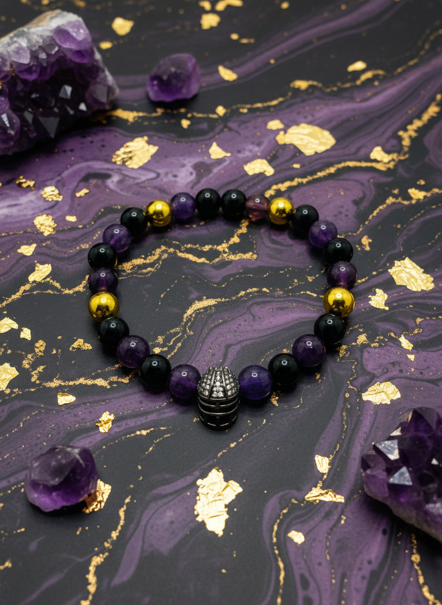 Mens Bracelet Baltimore Ravens Custom Jewelry with Football Helmet & Gemstone Beads, Gifts for him