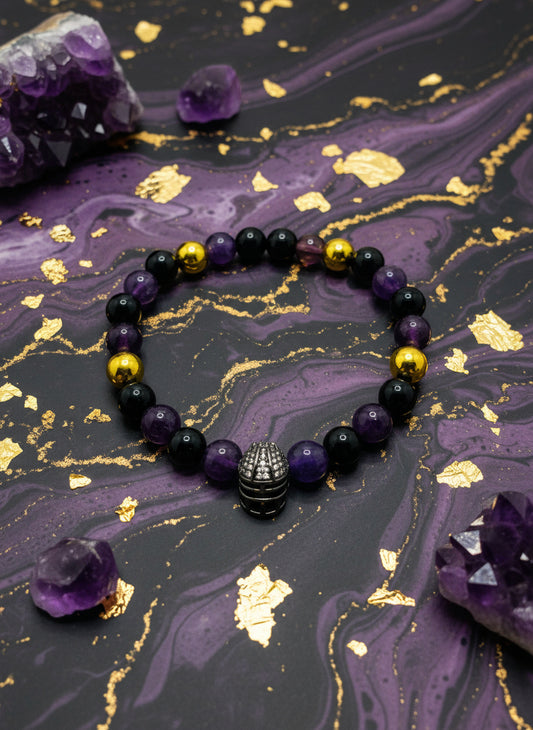 Mens Bracelet Baltimore Ravens Custom Jewelry with Football Helmet & Gemstone Beads, Gifts for him