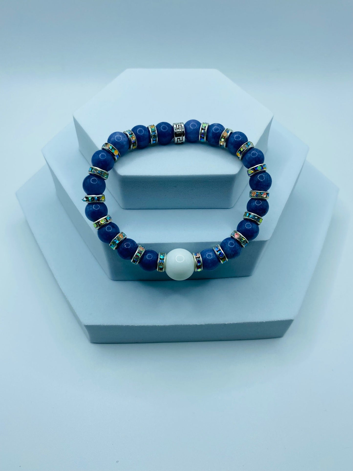 Lavender Jade Bracelet: Porcelain Bead, Rhinestone Rondelles, Handmade