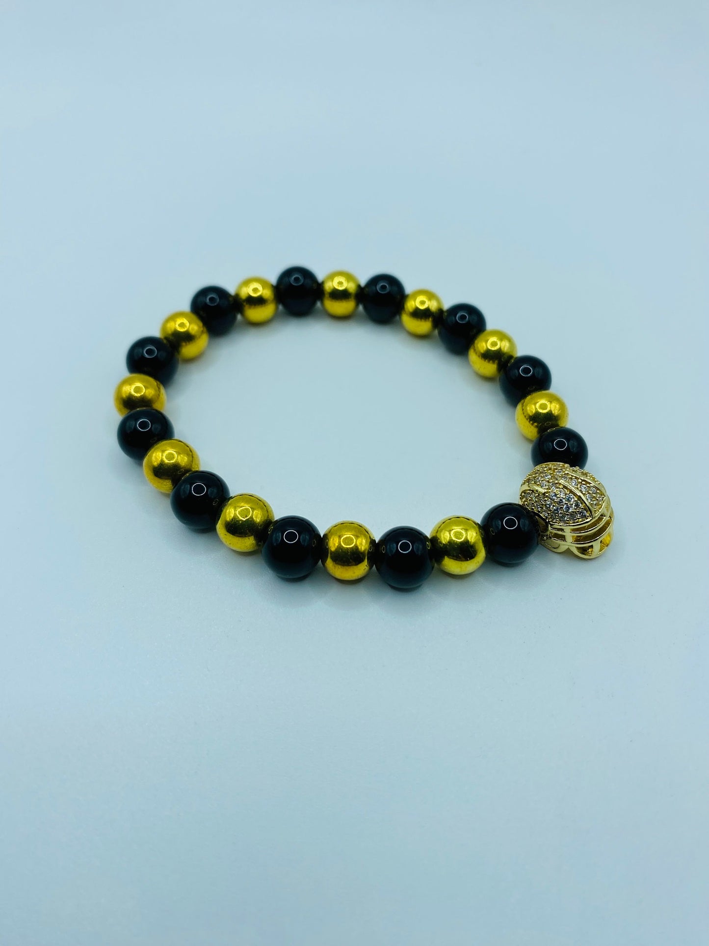 New Orleans Saints Bracelet: Onyx & Gold Hematite Football Helmet