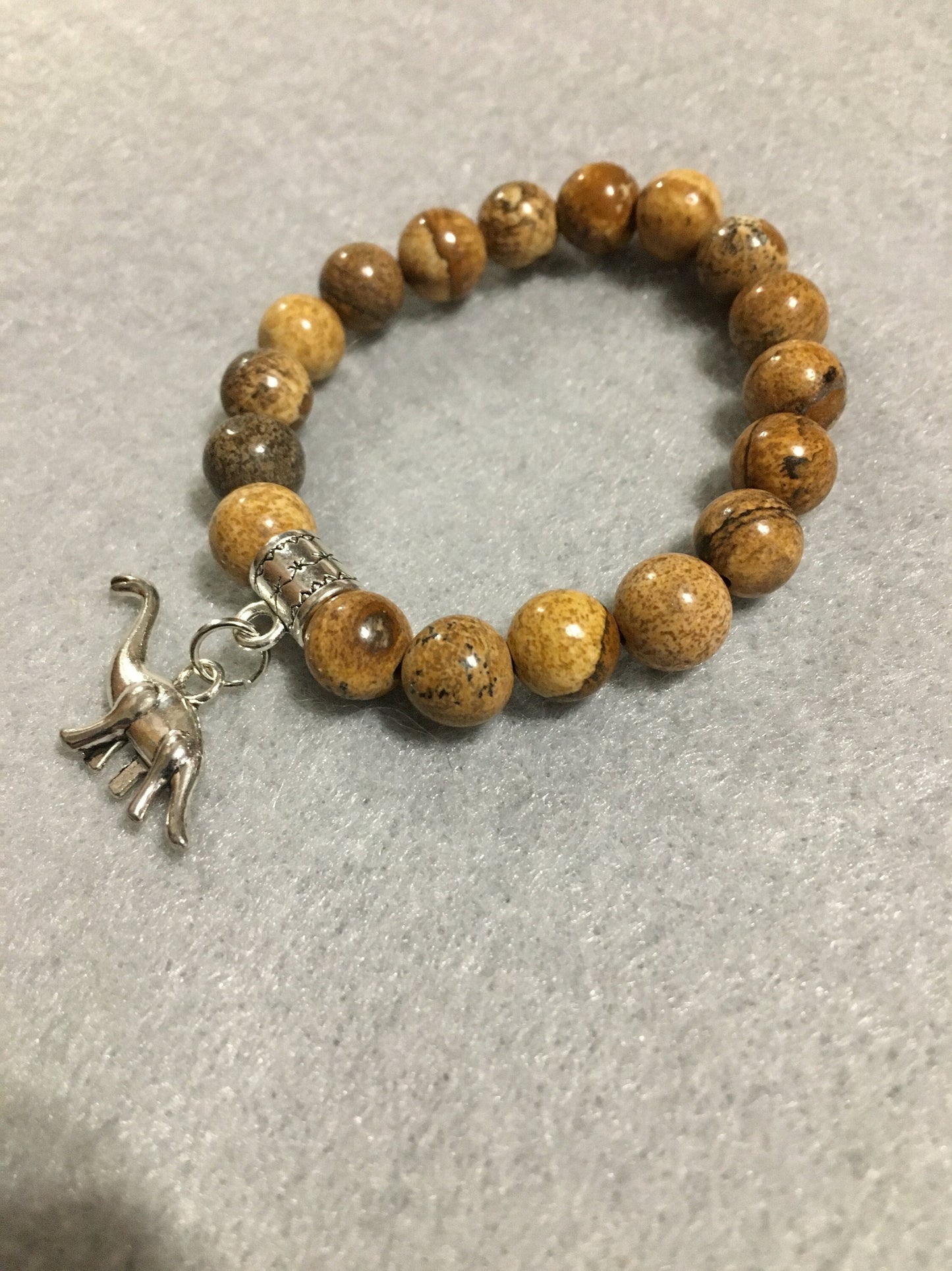 Picture Jasper Dinosaur Bracelet: Brontosaurus Charm, Jurassic Jewelry