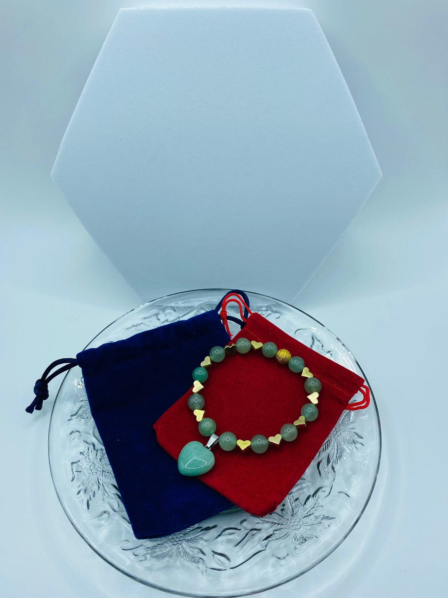 Handmade Green Aventurine Heart Bracelet: 18K Gold Plated Charms