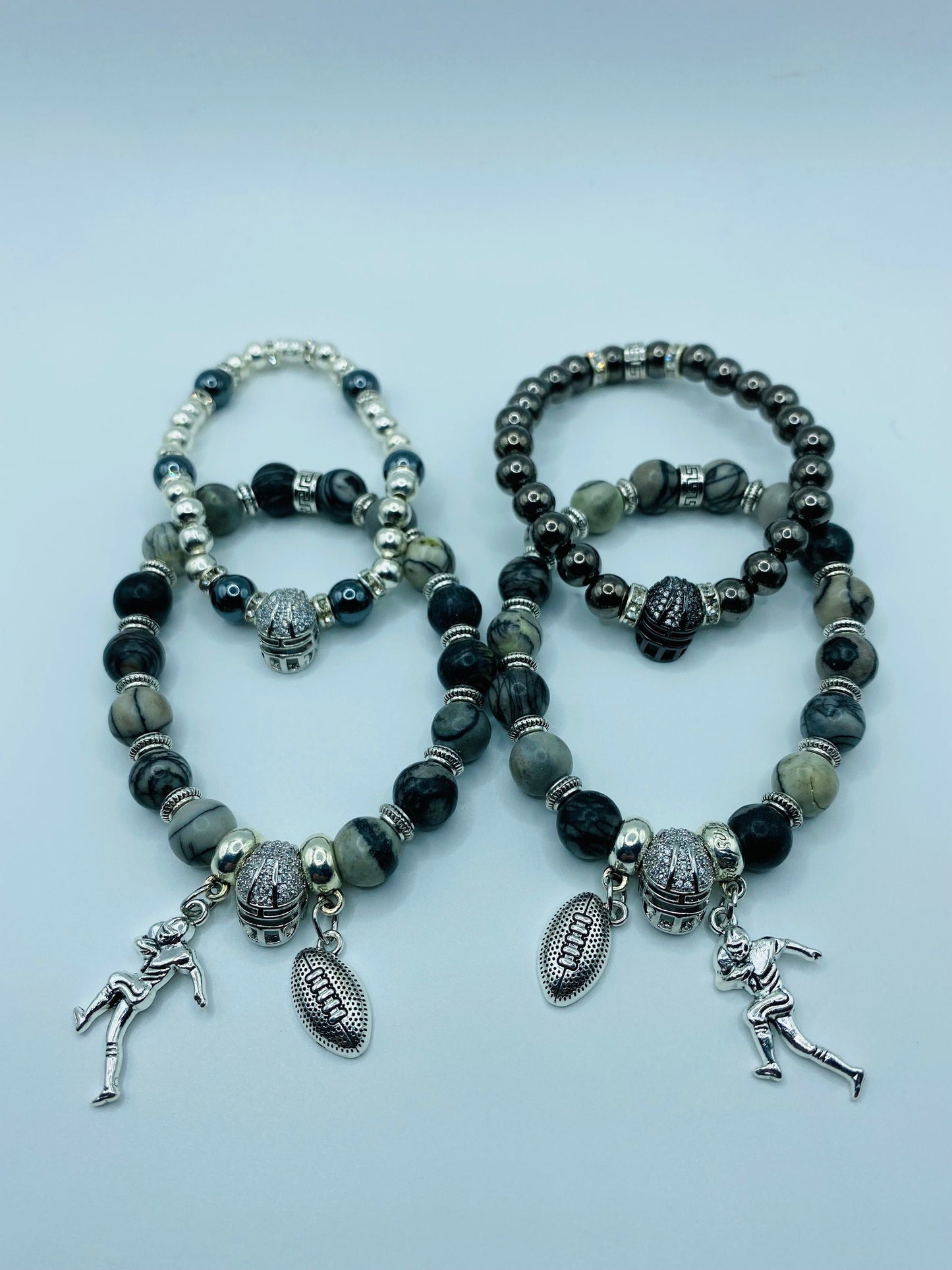 Las Vegas Raiders Charm Bracelet for Men, Womens Bracelet Football Mom, Jasper Gemstone Beads