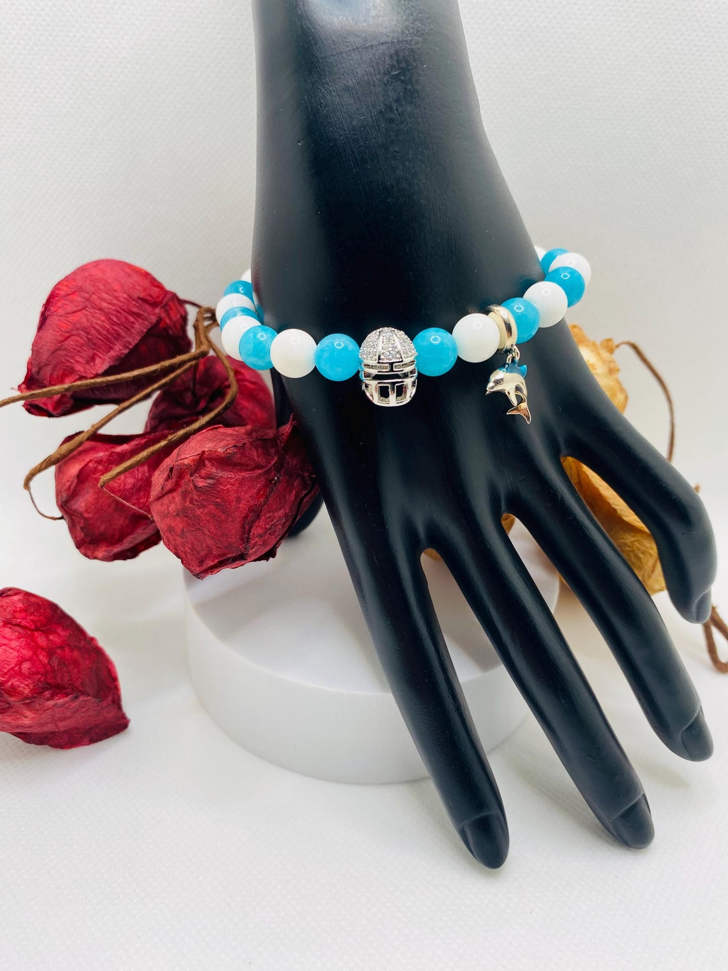 Miami Dolphins Jade Beaded Bracelet: Football Fan Jewelry