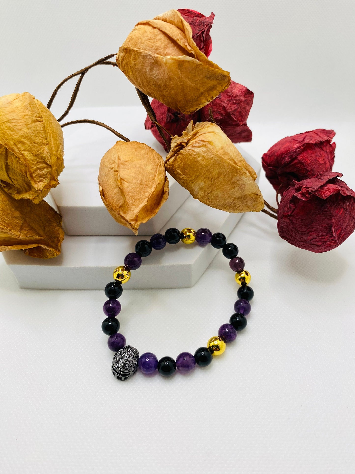 Mens Bracelet Baltimore Ravens Custom Jewelry with Football Helmet & Gemstone Beads, Gifts for him