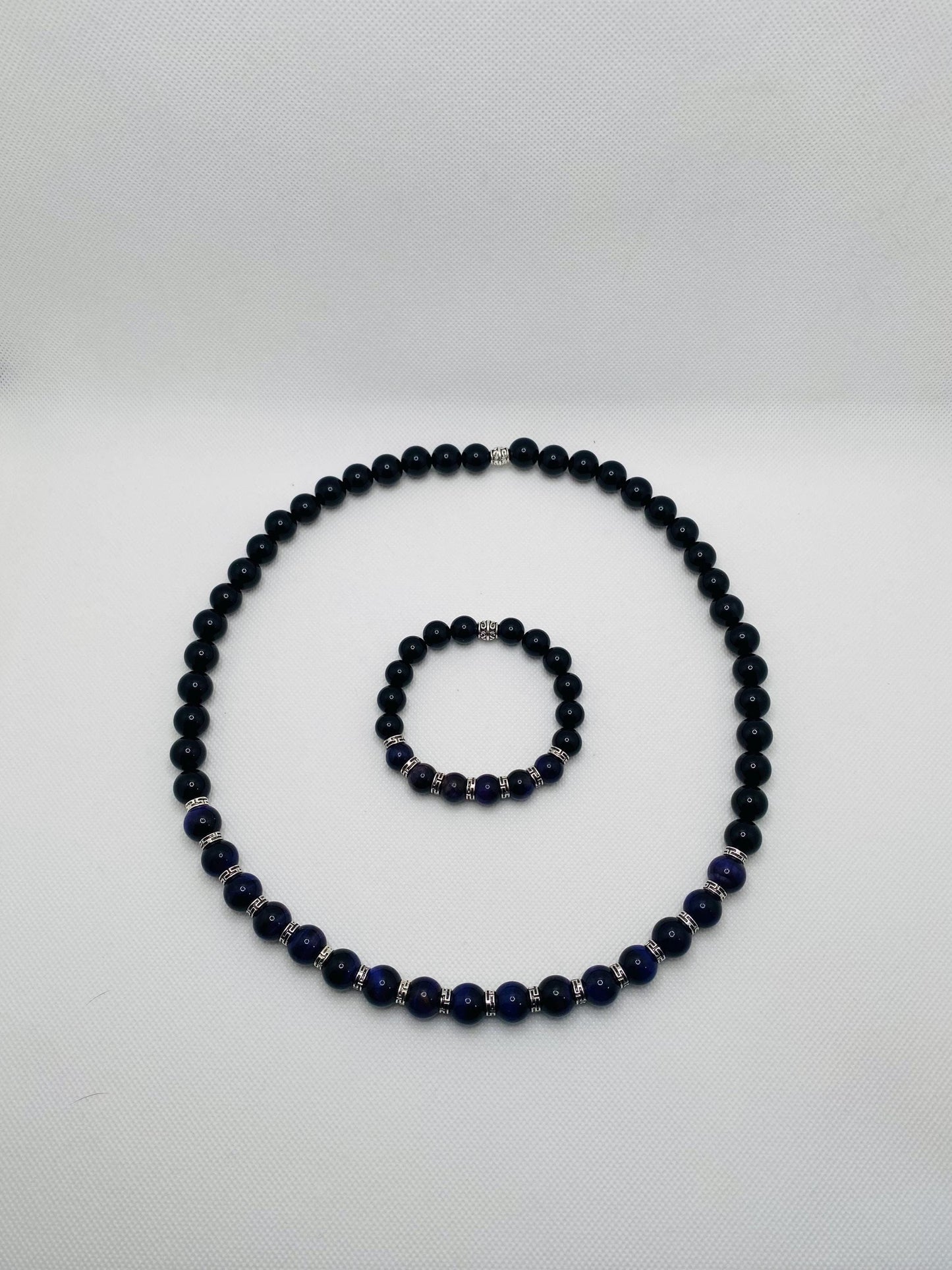 Handmade Purple Tiger Eye & Onyx Gemstone Jewelry Set