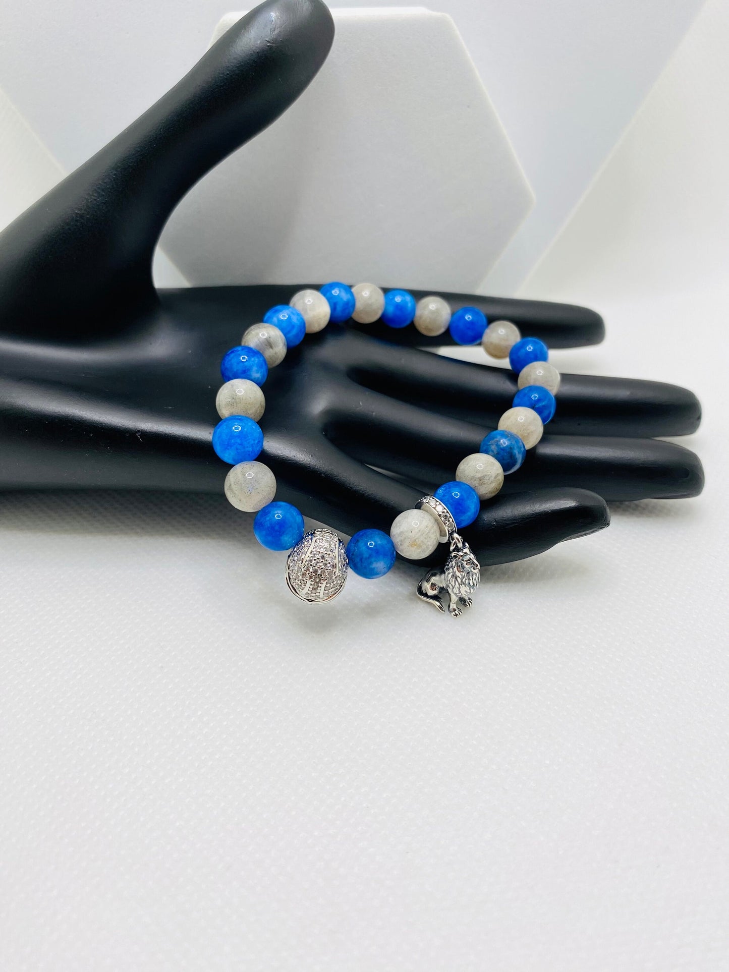 Detroit Lions Charm Bracelet: Labradorite & Kyanite Gemstone Beads