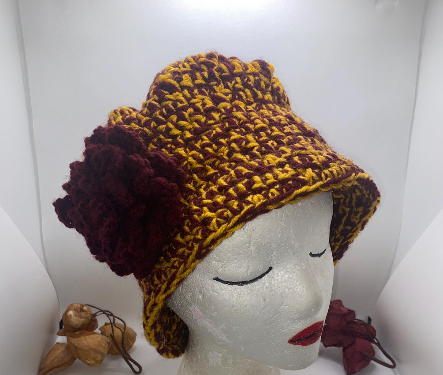 USC Trojans Crochet Hat: Gold & Crimson Beanie, Handmade College Apparel