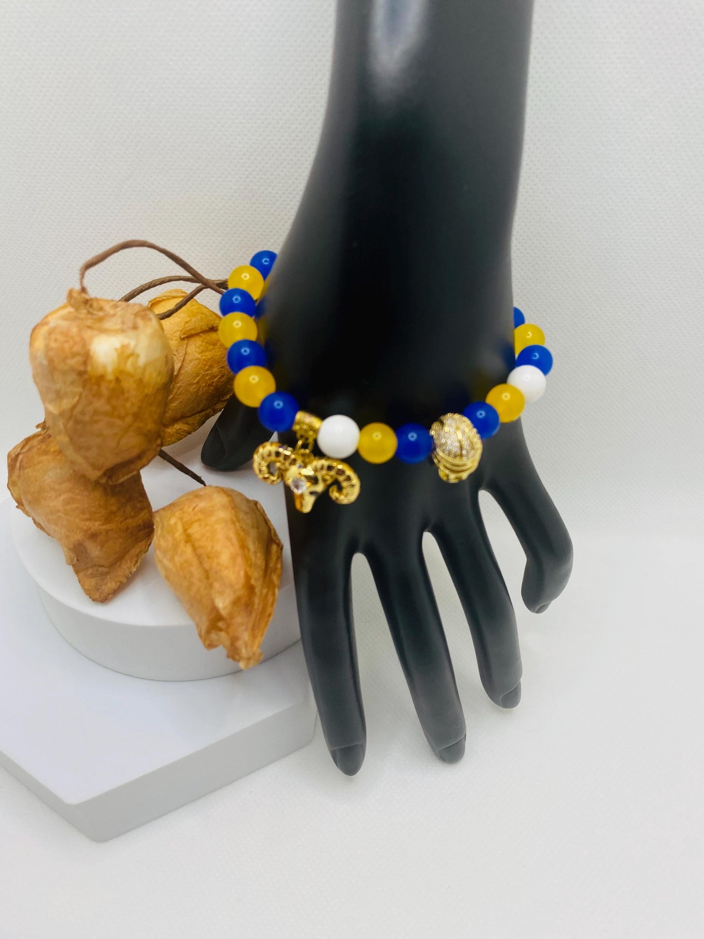 Los Angeles Rams Bracelet: Agate, Kyanite & Jade Gemstone Beads