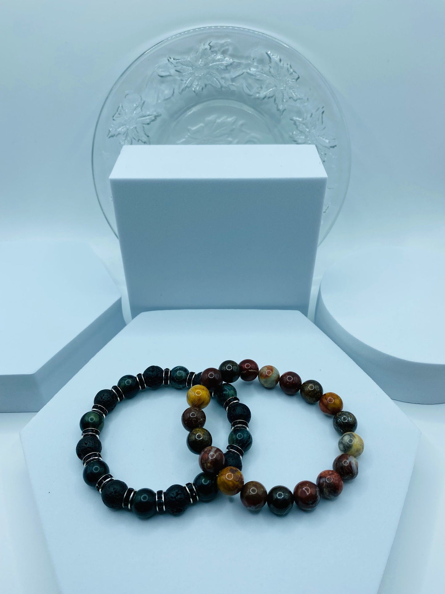 Handmade Red Jasper Stone Bracelet: Bronzite & Agate Gemstone Beads