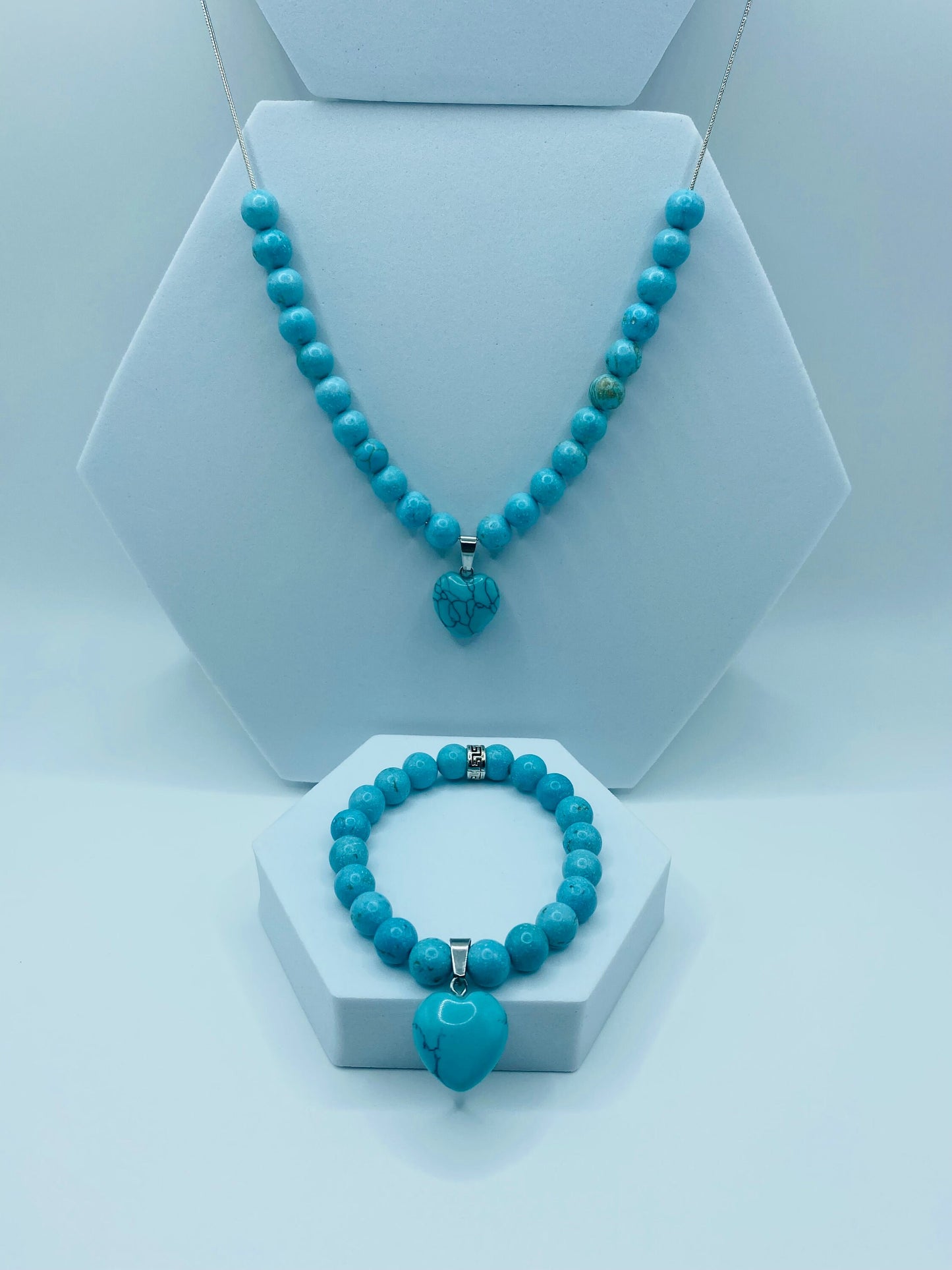 Turquoise Necklace & Bracelet Handmade Jewelry Set with Pendant Heart - Womens Necklace - Gifts for Her
