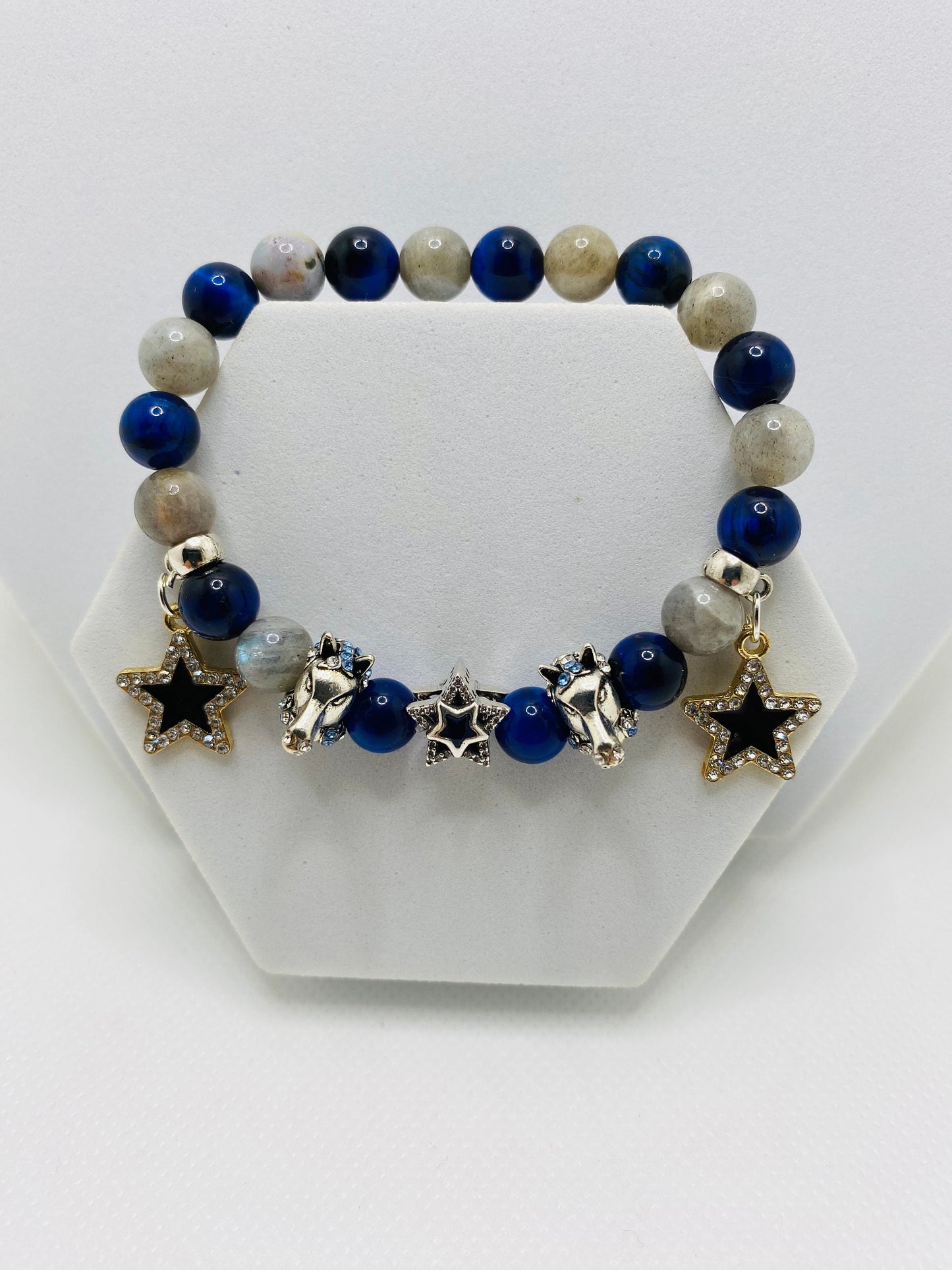 Dallas Cowboys Charm Bracelet: Labradorite, Tiger's Eye, Star & Horse Jewelry