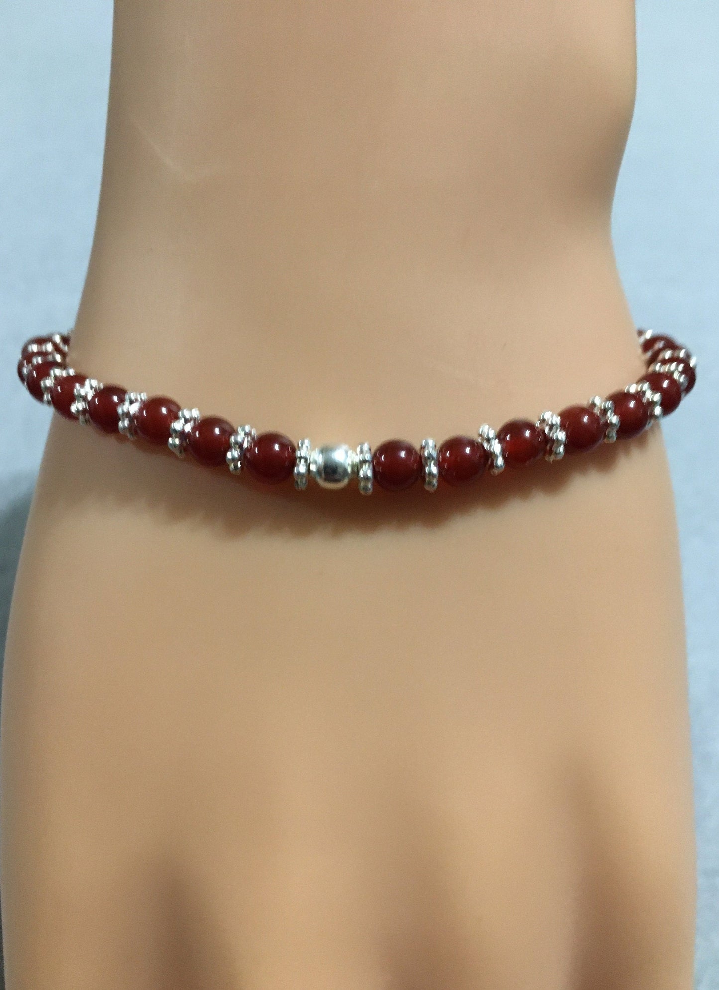 Garnet Bracelet: Silver Snowflake & Hematite Beaded Bracelet