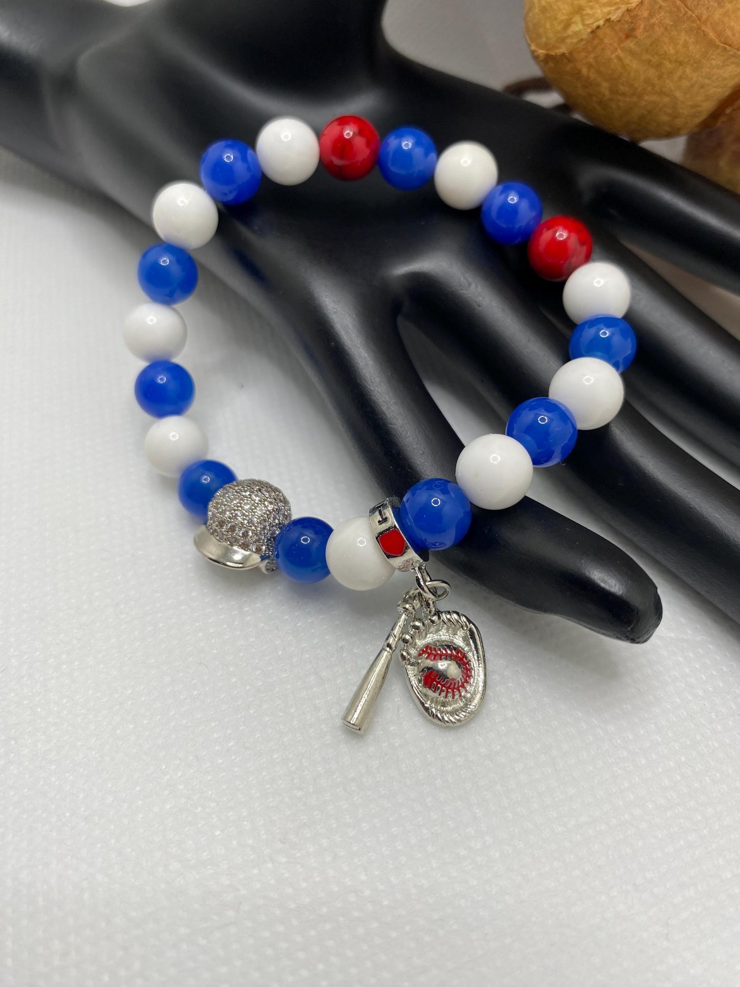 Los Angeles Dodgers Bracelet: Gemstone Beads & Baseball Charms