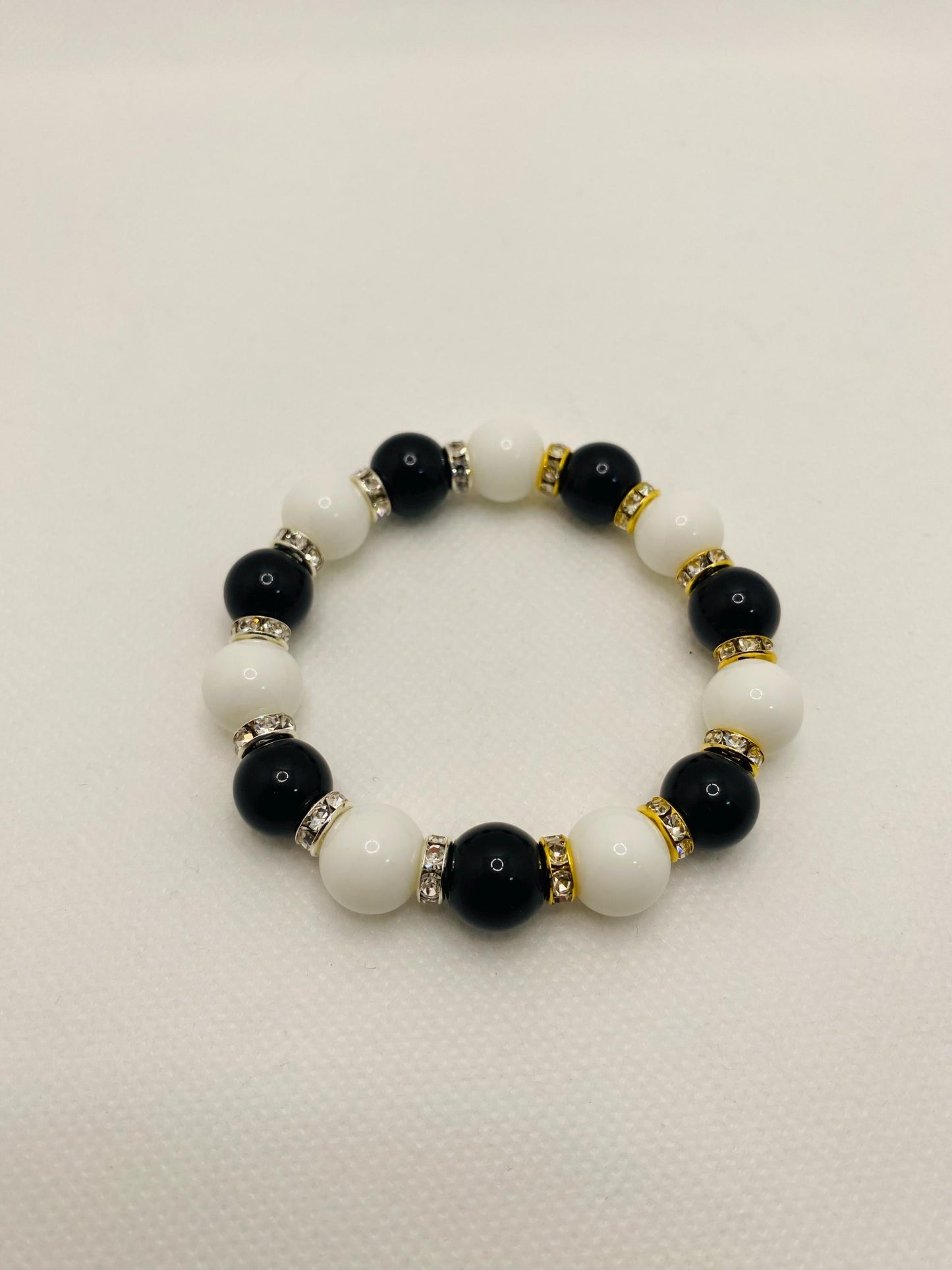Onyx Gemstone Beaded Bracelet: Black & White Handmade Jewelry