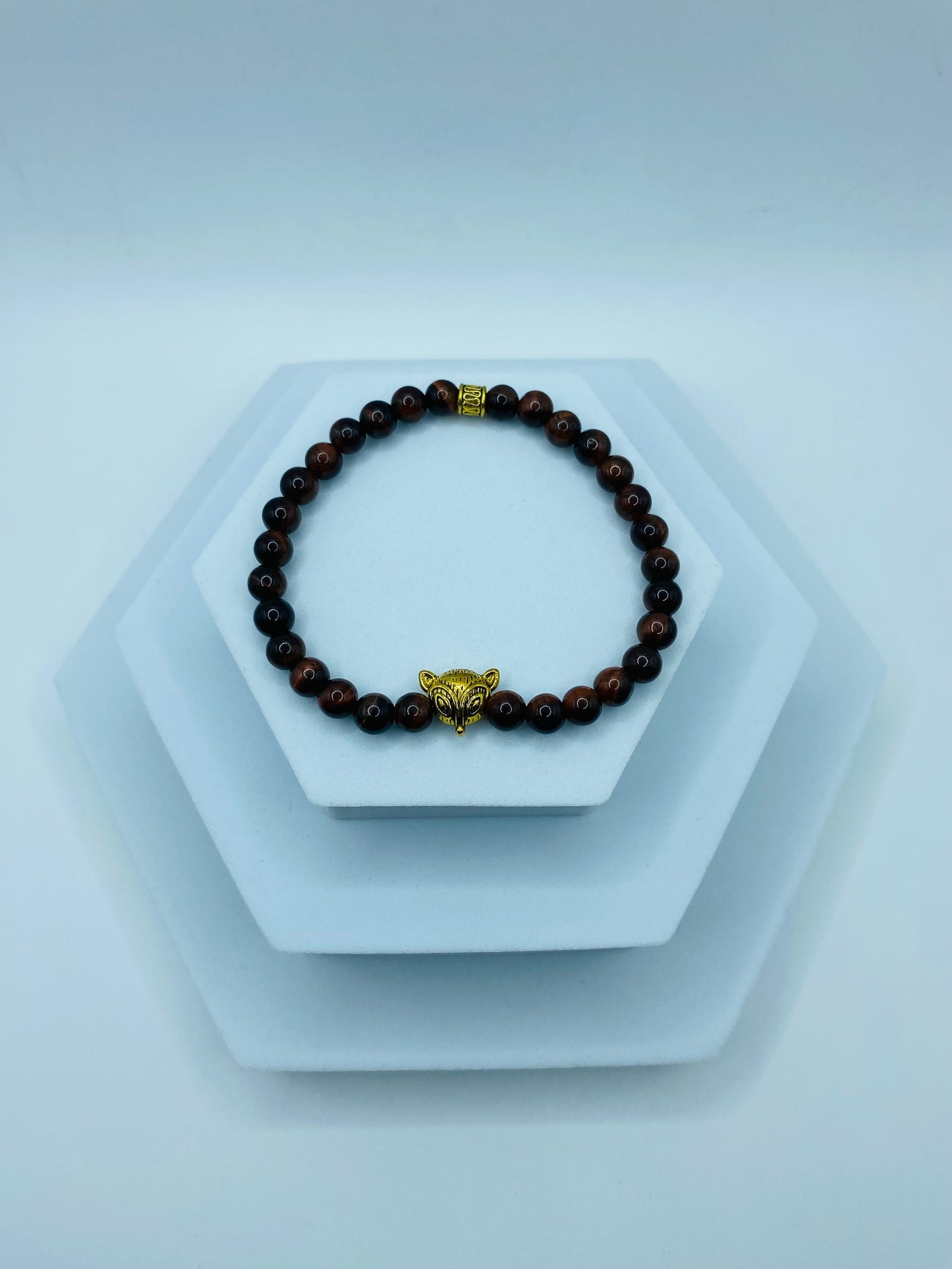 Red Tiger's Eye Bracelet with Golden Fox Charm
