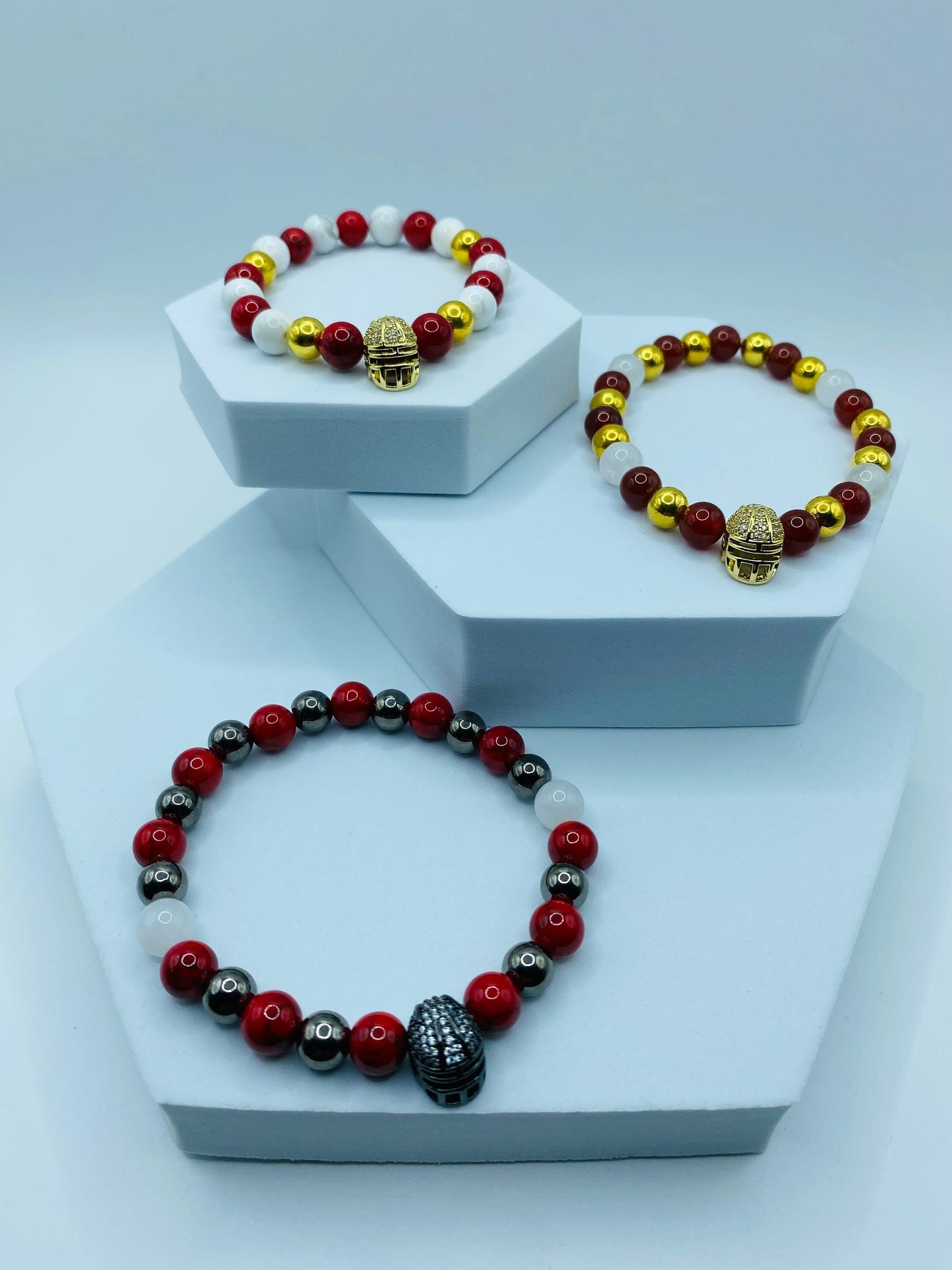 Tampa Bay Buccaneers Bracelet: Jade, Turquoise & Hematite Gemstone Beads