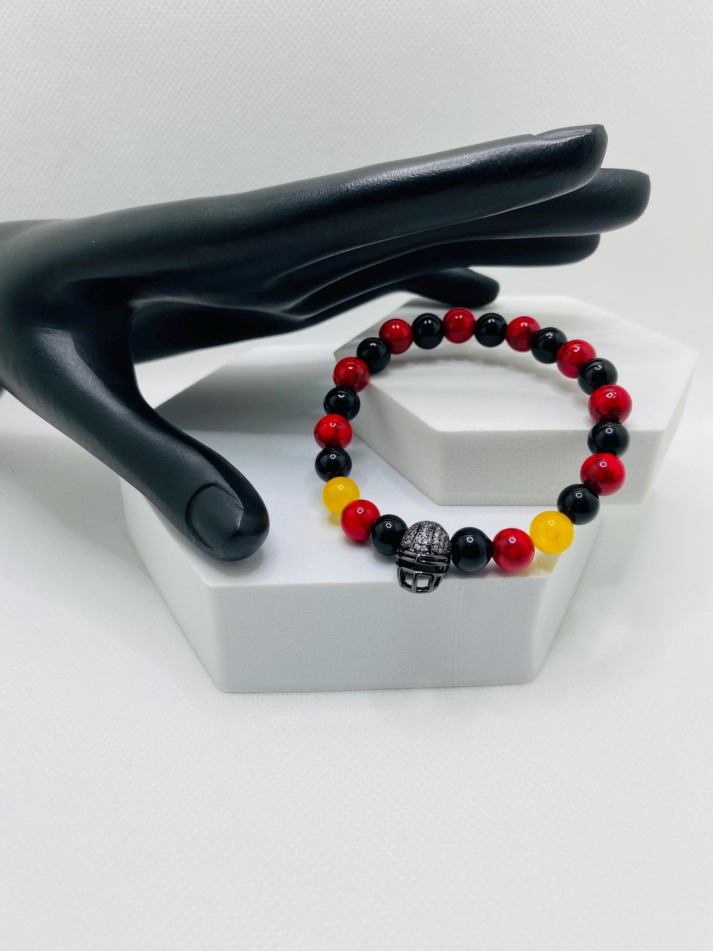 Arizona Cardinals Bracelet: Gemstone Beads with Football Helmet Charm