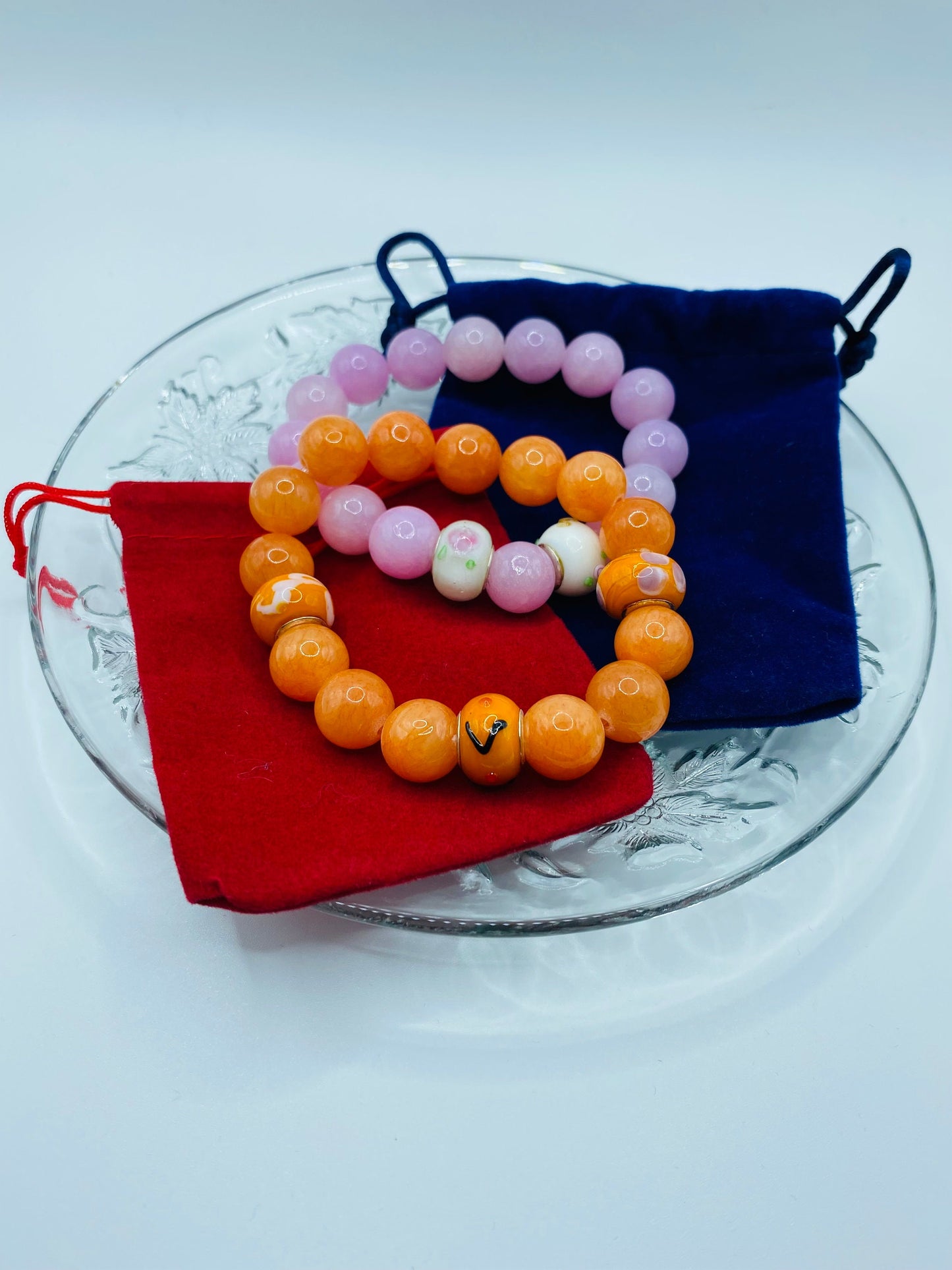 Handmade Orange Jade Bracelet: Murano Glass Bead Chunky Jewelry