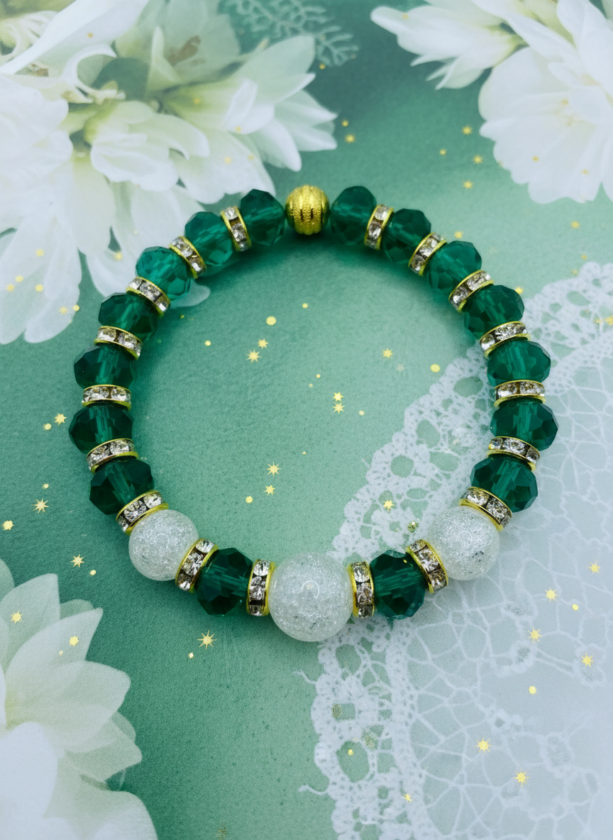 Emerald Green Crystal Crackle Quartz Bracelet - Enhanced