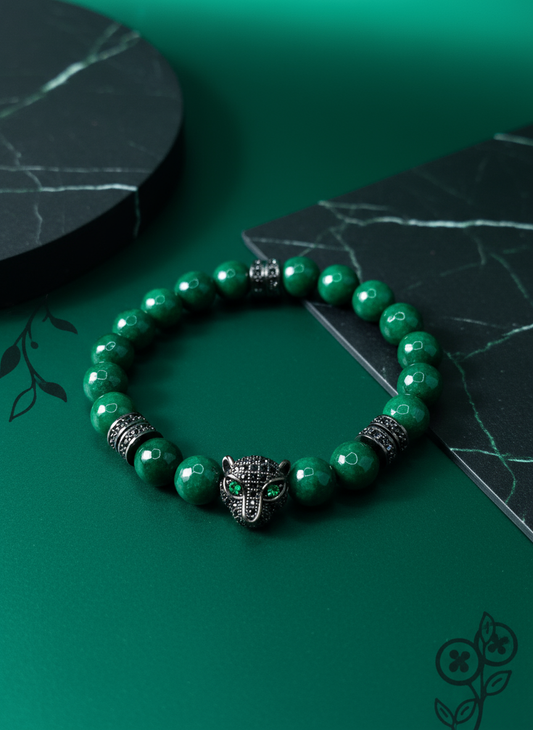 Emerald Green Jade Black Panther Bracelet - Enhanced